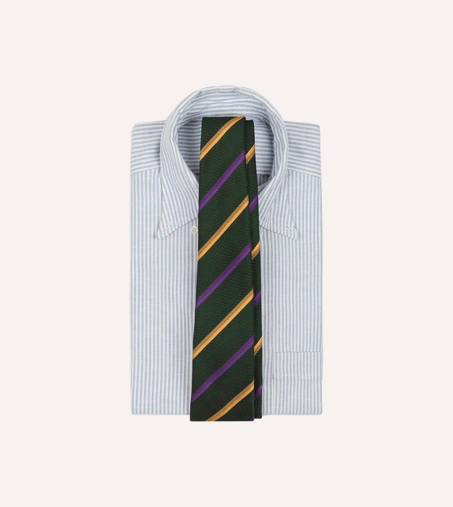 Green, Yellow and Purple Multi Stripe Hand Rolled Silk Grenadine Tie