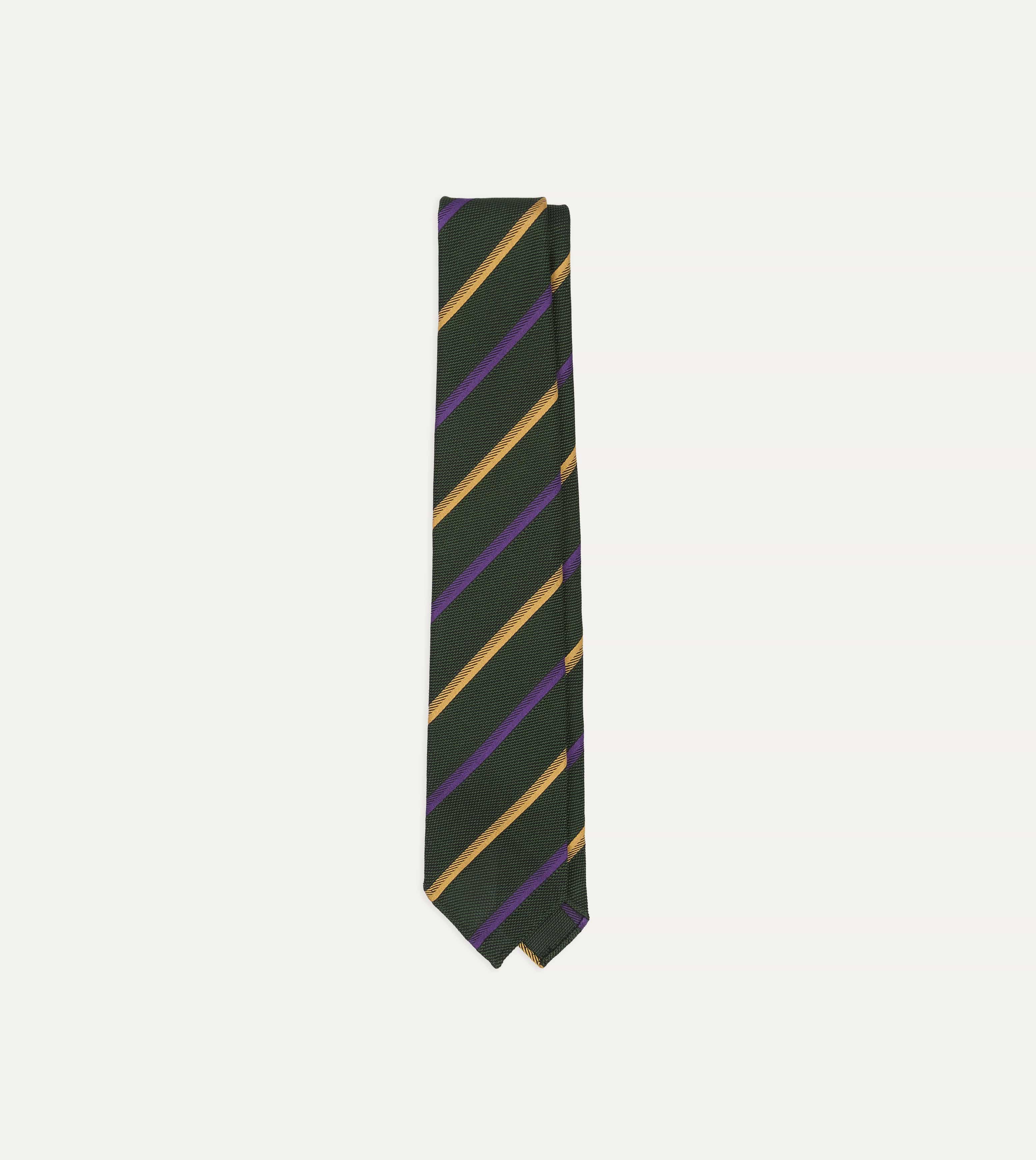 Green, Yellow and Purple Multi Stripe Hand Rolled Silk Grenadine Tie