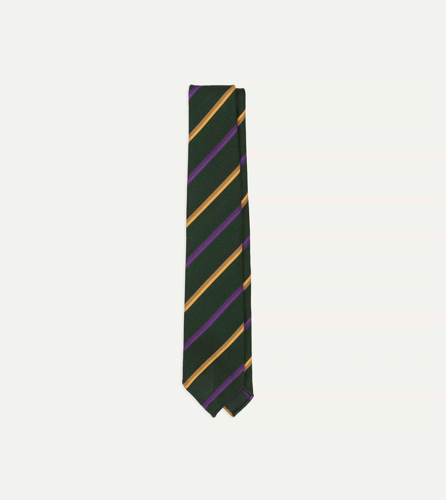 Green, Yellow and Purple Multi Stripe Hand Rolled Silk Grenadine Tie