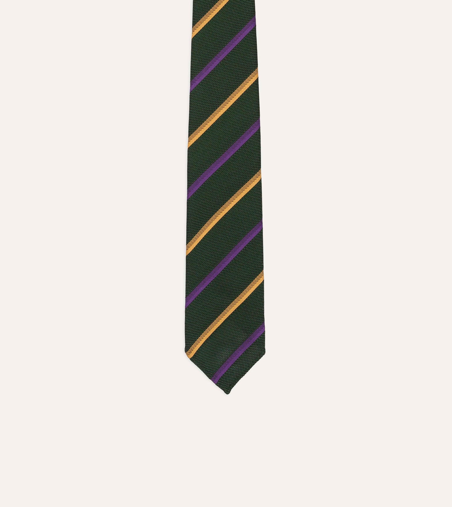 Green, Yellow and Purple Multi Stripe Hand Rolled Silk Grenadine Tie