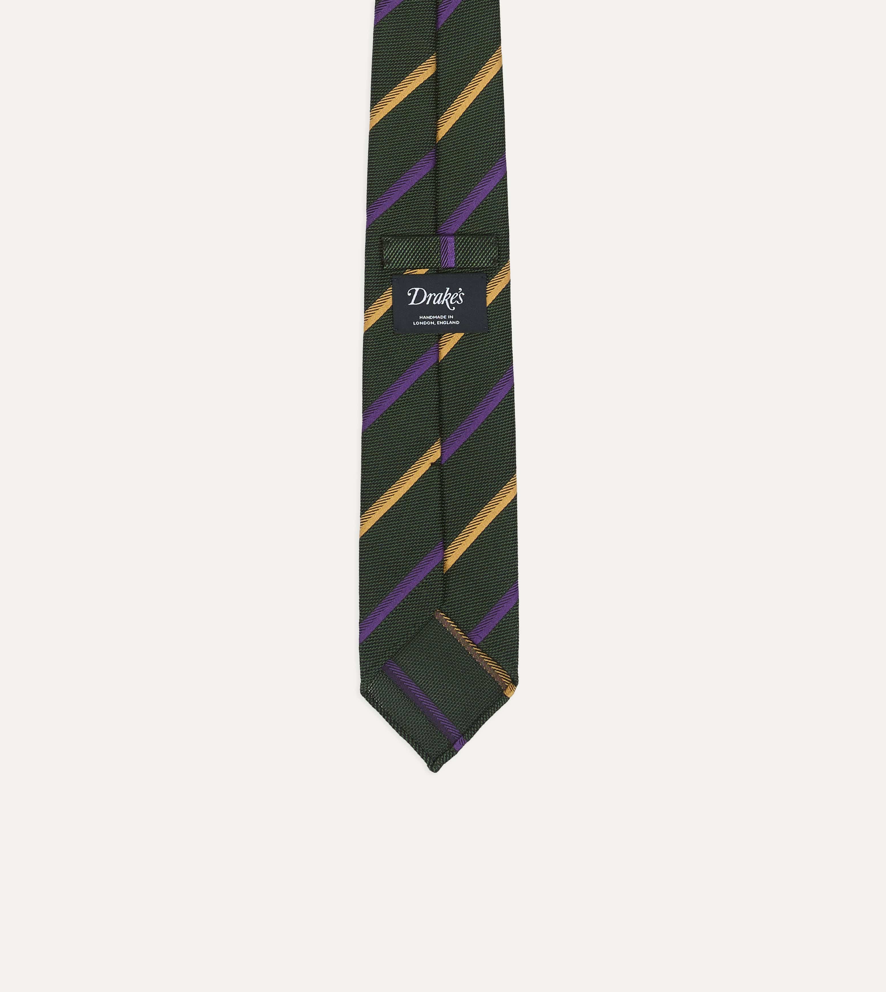 Green, Yellow and Purple Multi Stripe Hand Rolled Silk Grenadine Tie