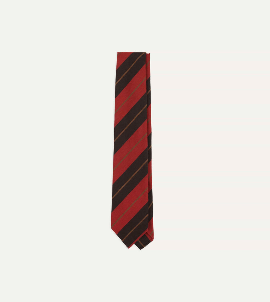 Red and Navy Multi Stripe Hand Rolled Cashmere Tie