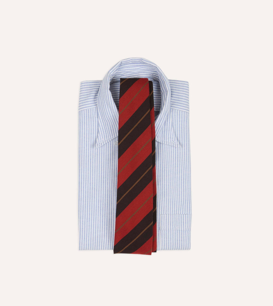 Red and Navy Multi Stripe Hand Rolled Cashmere Tie