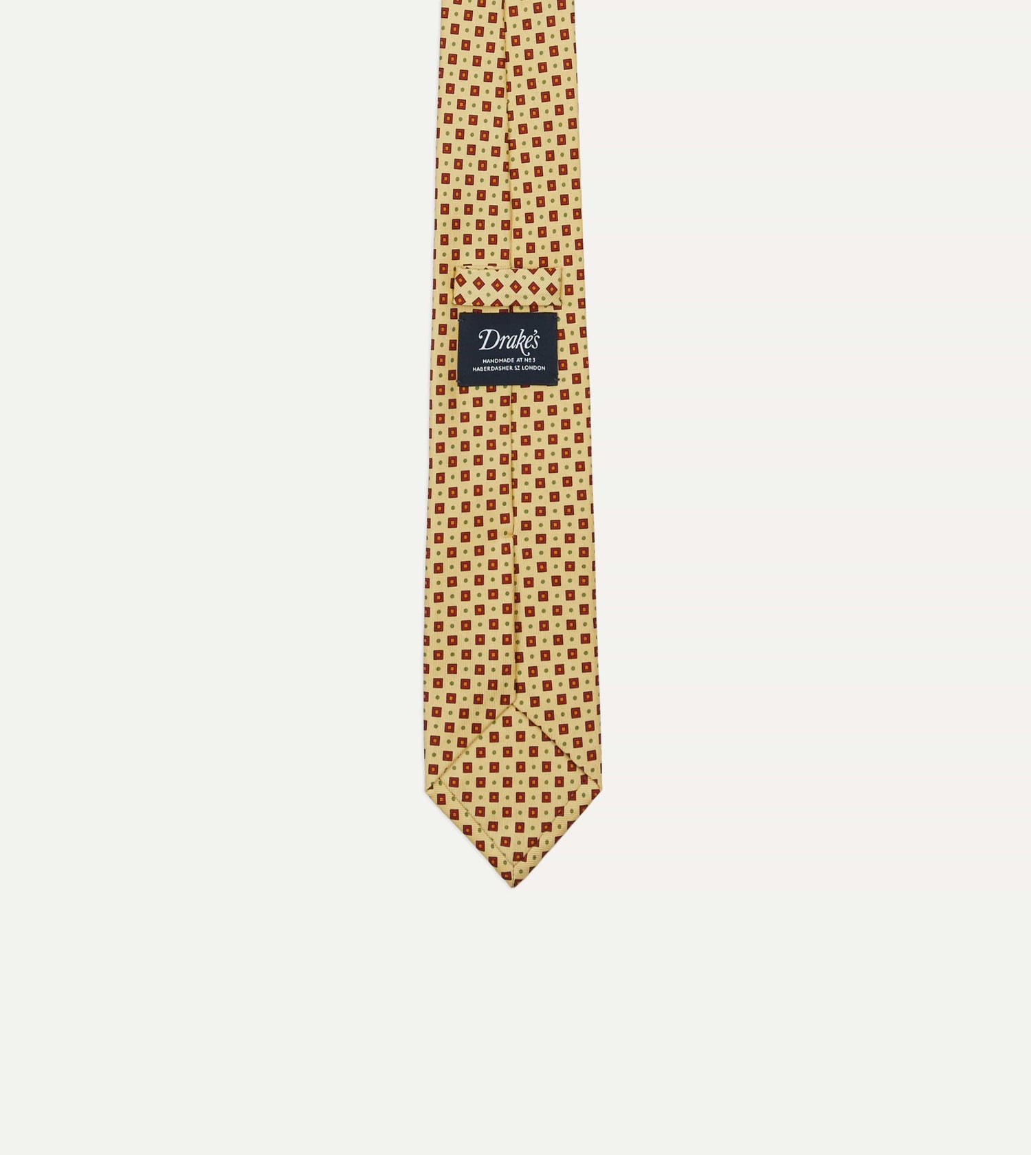 Yellow Square Medallion Print Silk Foulard Self Tipped Tie