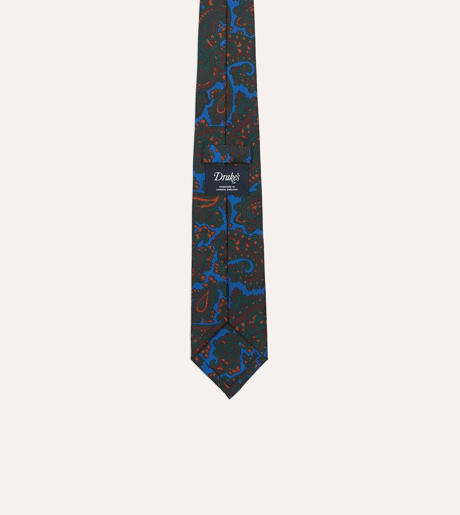 Blue and Green Large Paisley Print Silk Twill Self Tipped Tie