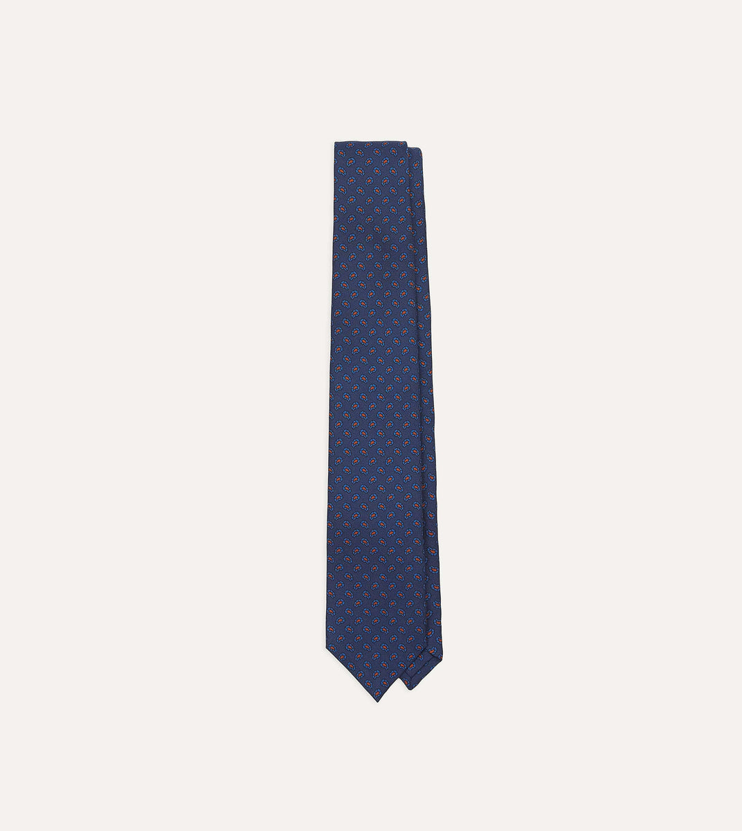 Navy Mini Paisley Leaf Print Silk Twill Self Tipped Tie – Drakes