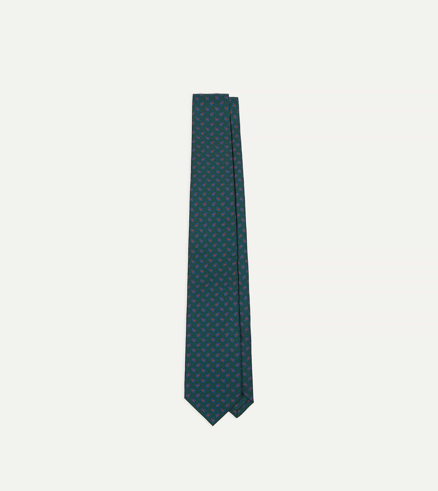 Green Mini Paisley Leaf Print Silk Twill Self Tipped Tie