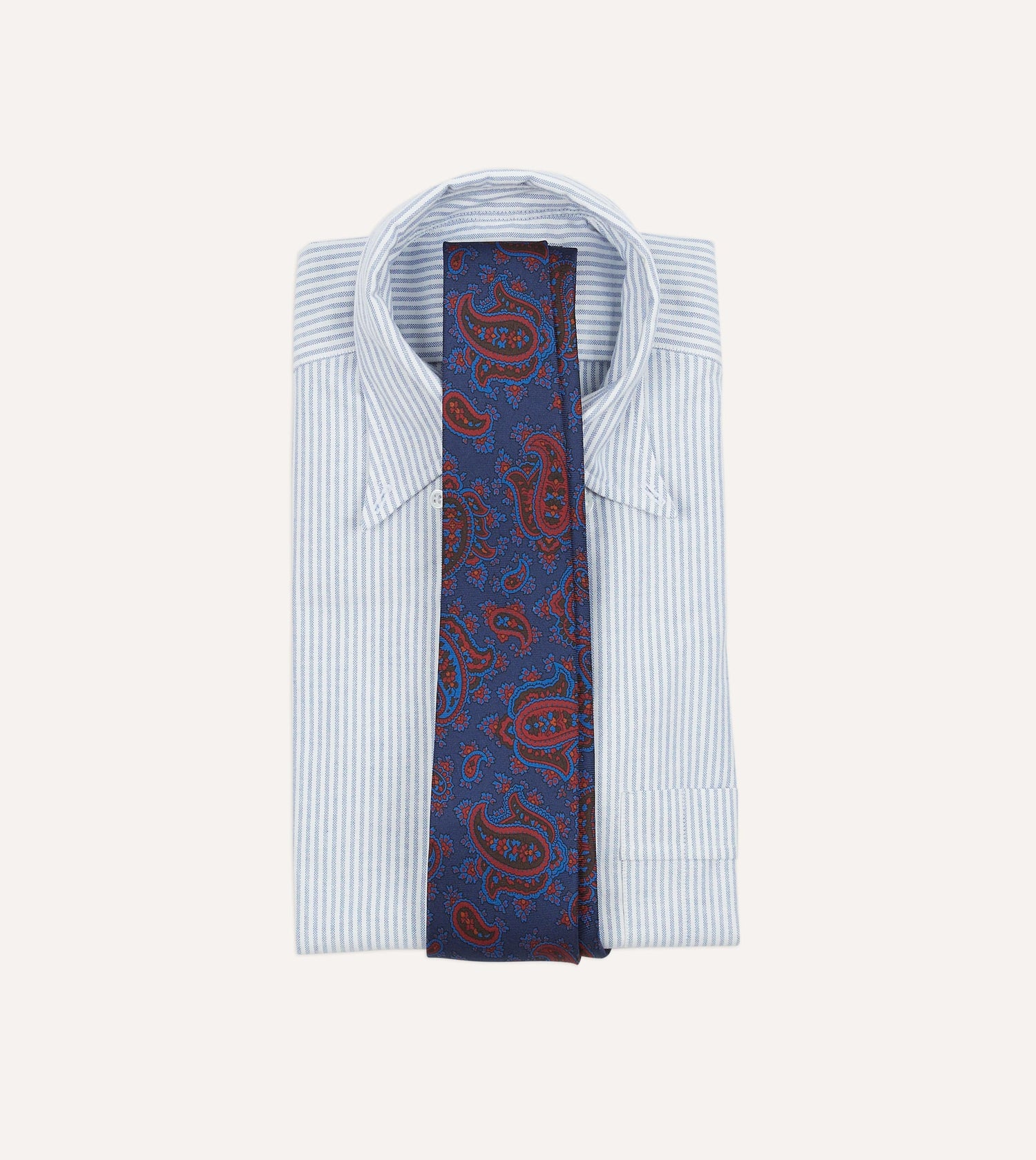 Blue and Red Multi Paisley Print Silk Twill Self Tipped Tie