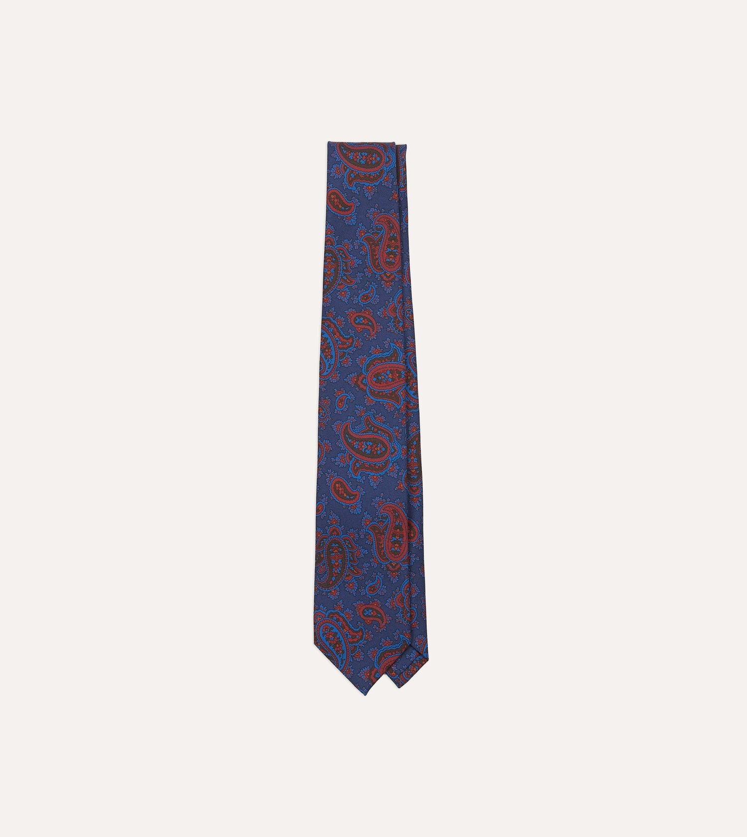 Blue and Red Multi Paisley Print Silk Twill Self Tipped Tie