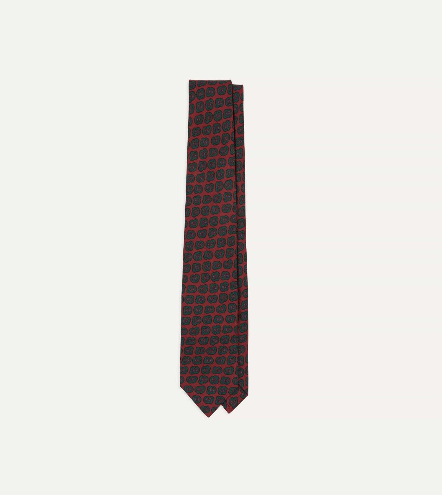 Red and Green Paisley Double Leaf Print Silk Tipped Tie