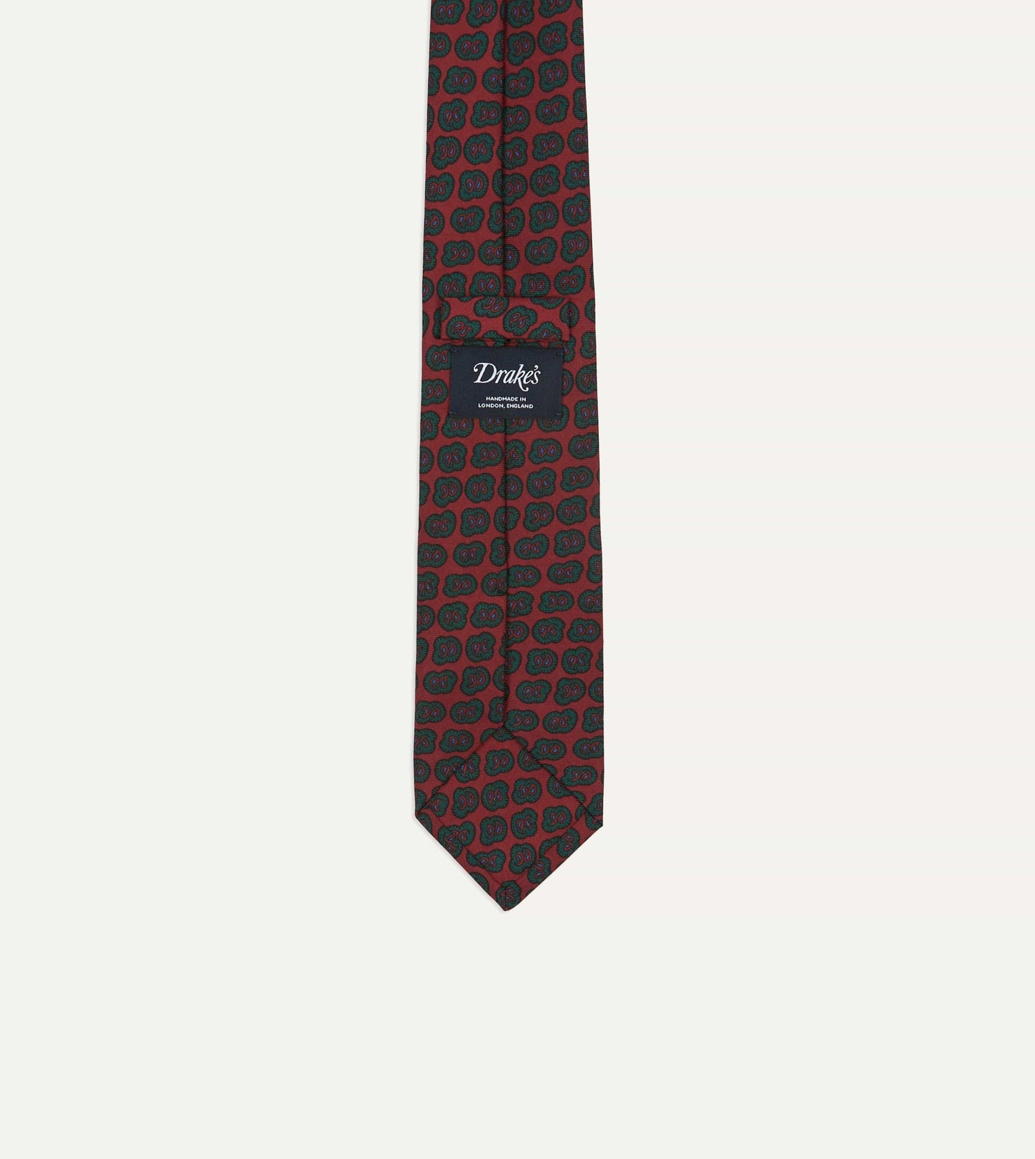 Red and Green Paisley Double Leaf Print Silk Tipped Tie
