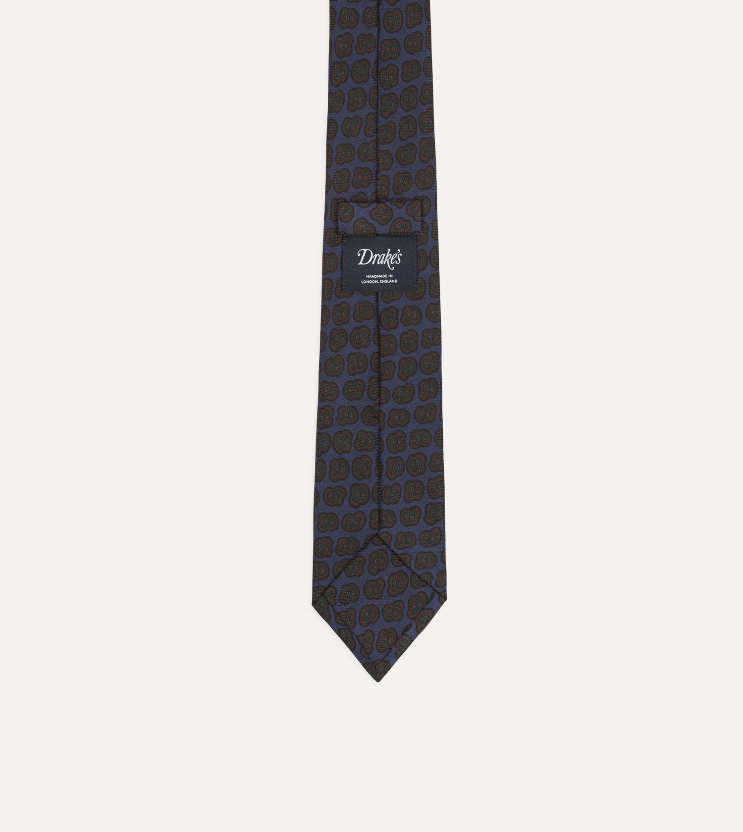 Navy and Brown Paisley Double Leaf Print Silk Tipped Tie