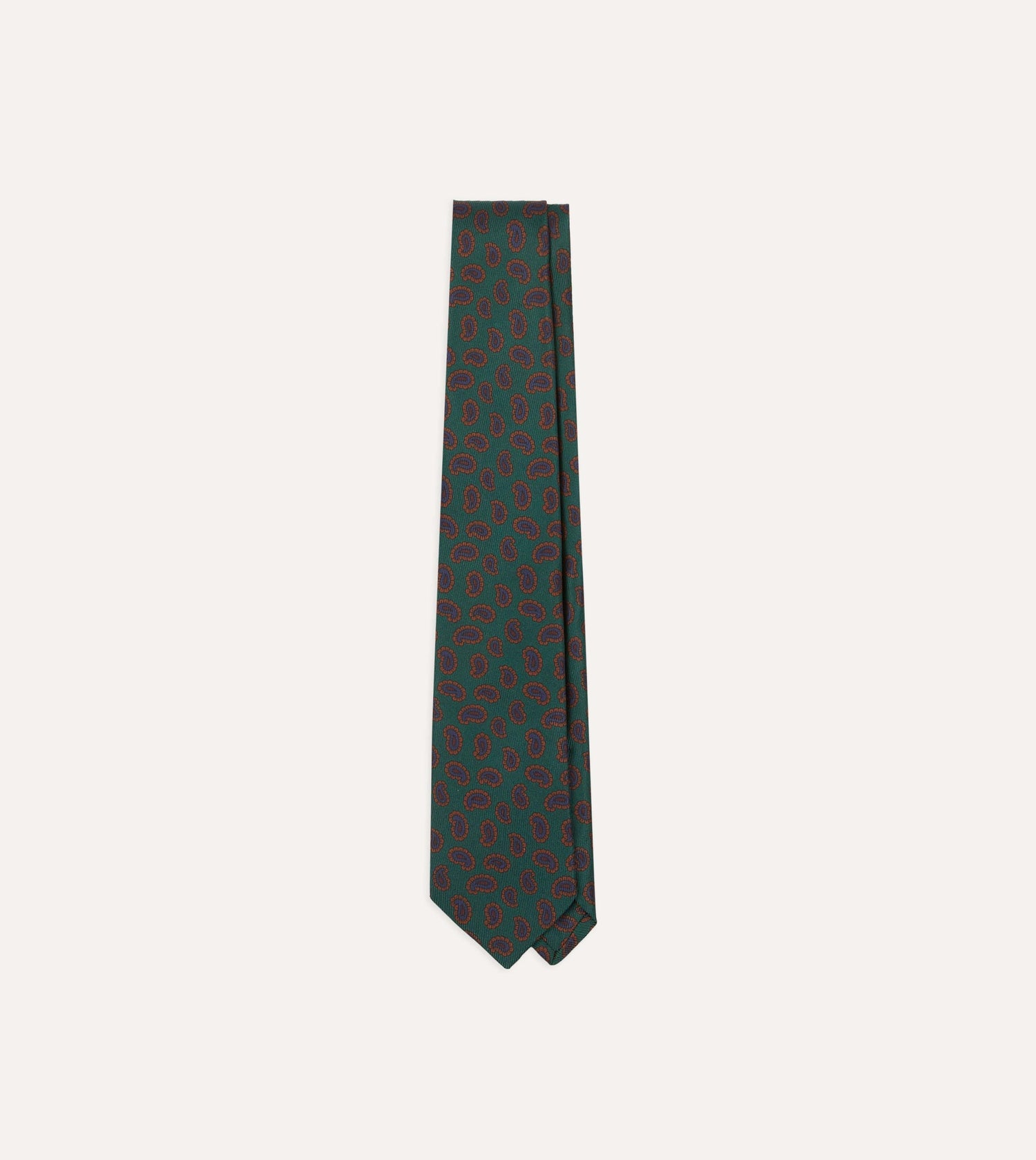 Green Paisley Leaf Print Silk Hand-Rolled Tie