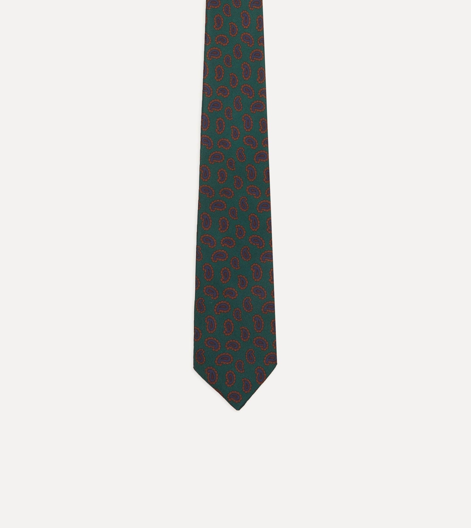 Green Paisley Leaf Print Silk Hand-Rolled Tie