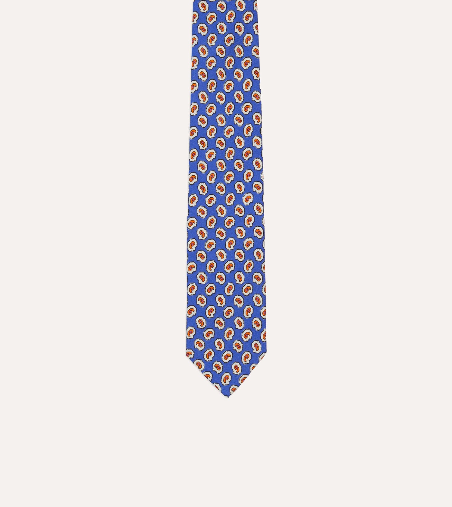 Blue Small Paisley Leaf Print Silk Self Tipped Tie