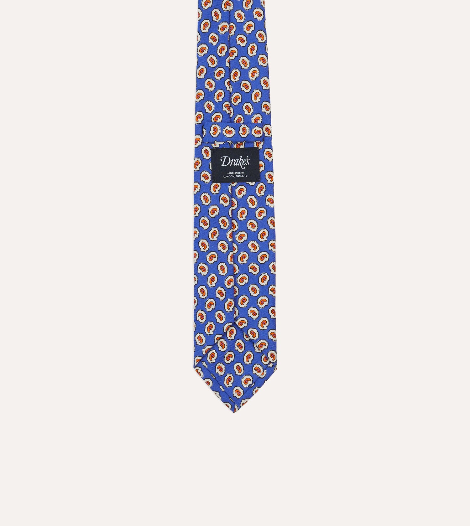 Blue Small Paisley Leaf Print Silk Self Tipped Tie