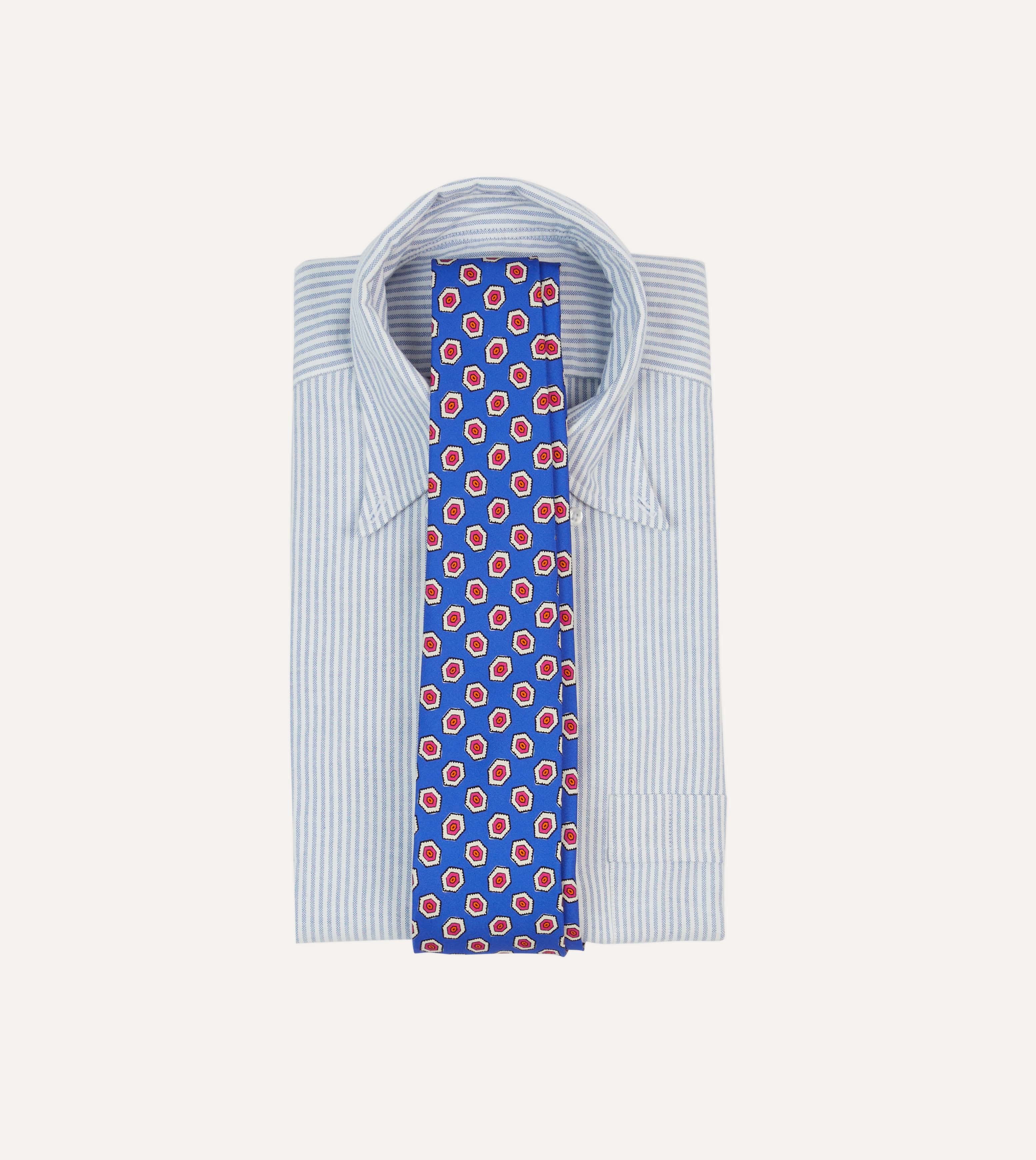 Blue Hexagon Tile Print Silk Self-Tipped Tie – Drakes
