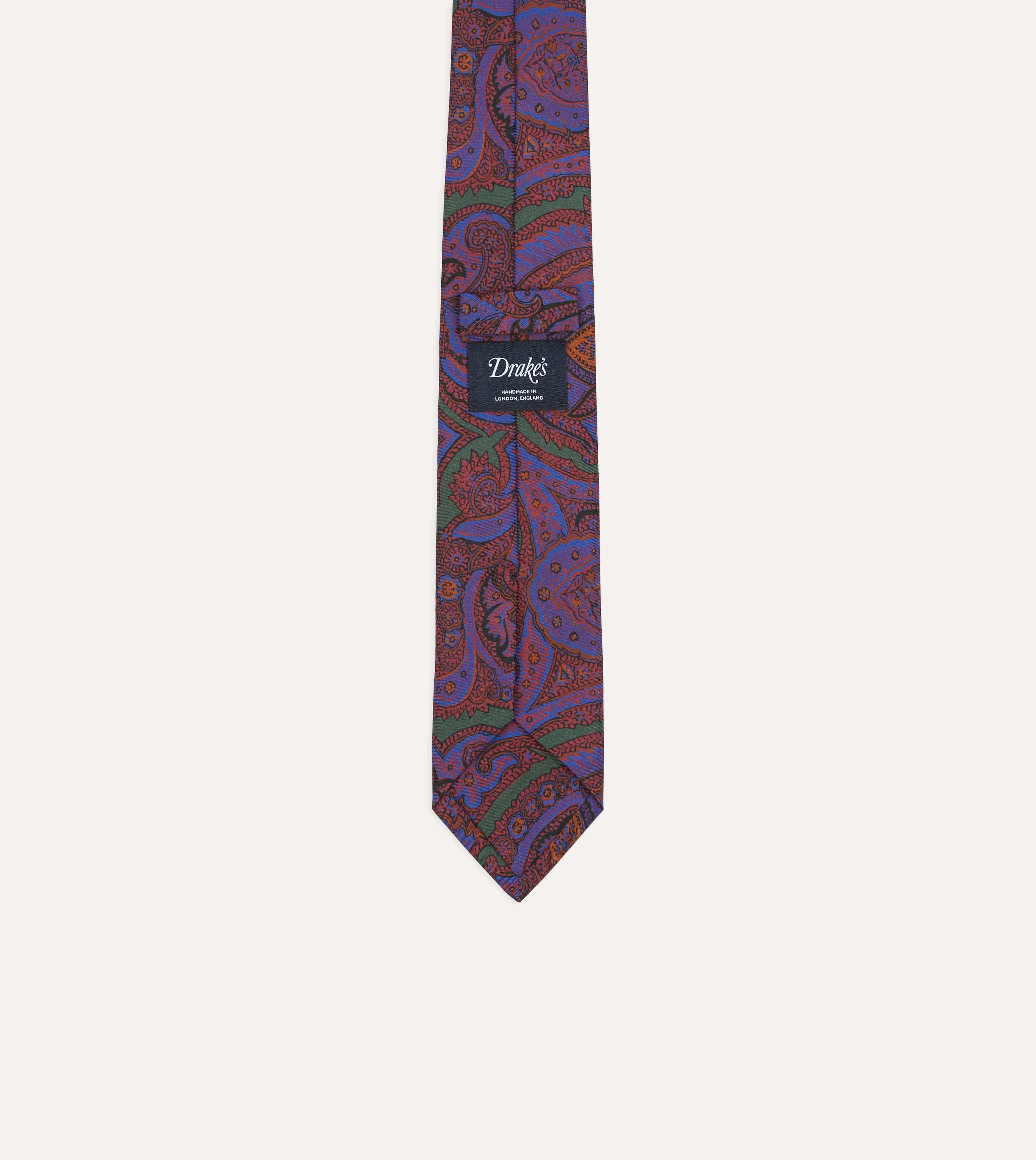 Purple Acanthus Print Silk Self Tipped Tie