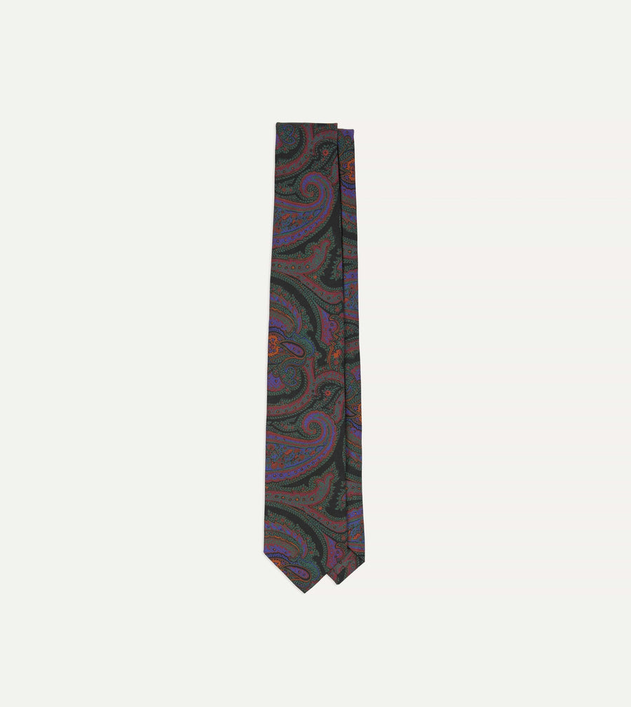 Green Acanthus Print Silk Self Tipped Tie