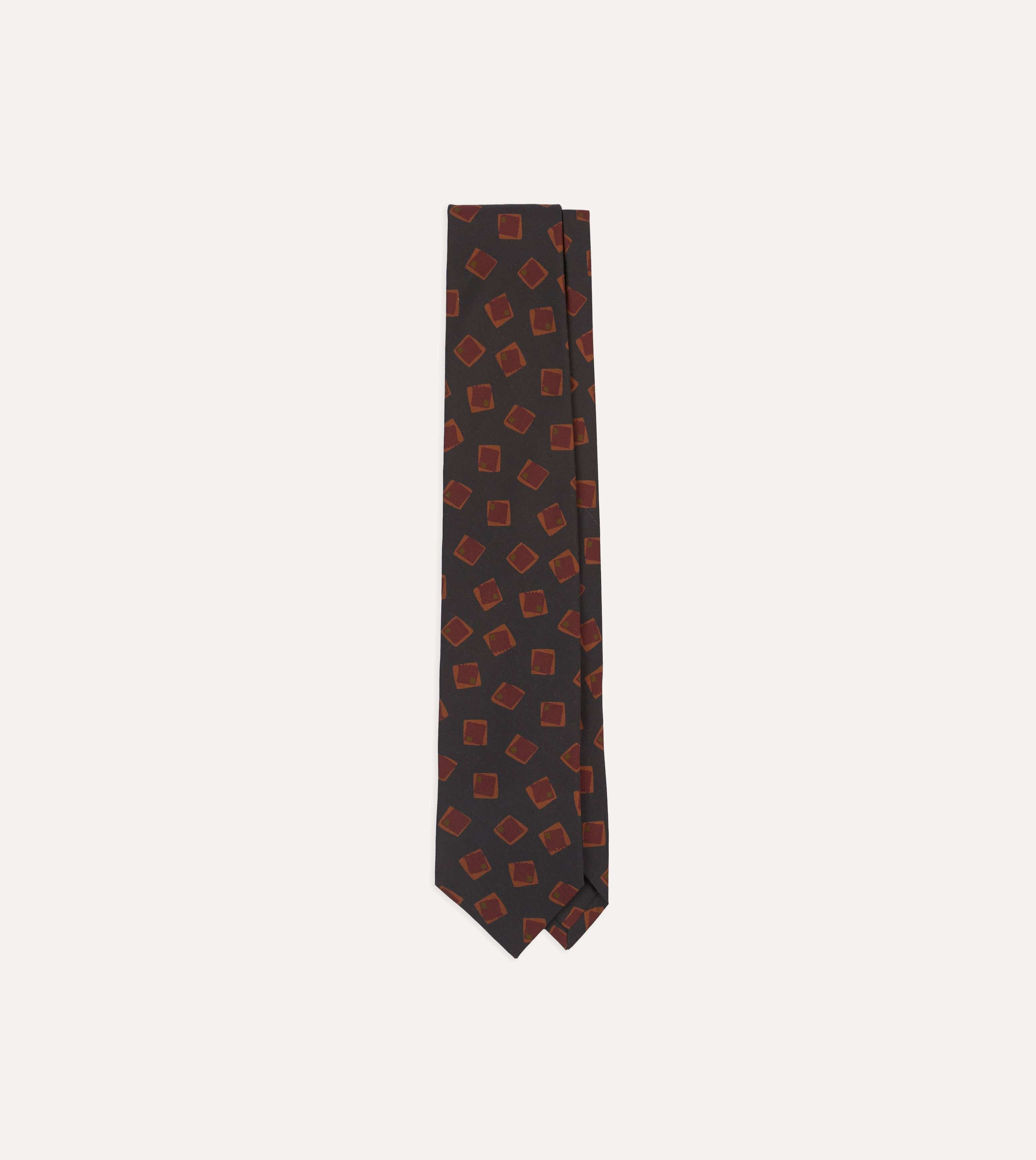 Navy Jumbled Tile Print Silk Self Tipped Tie