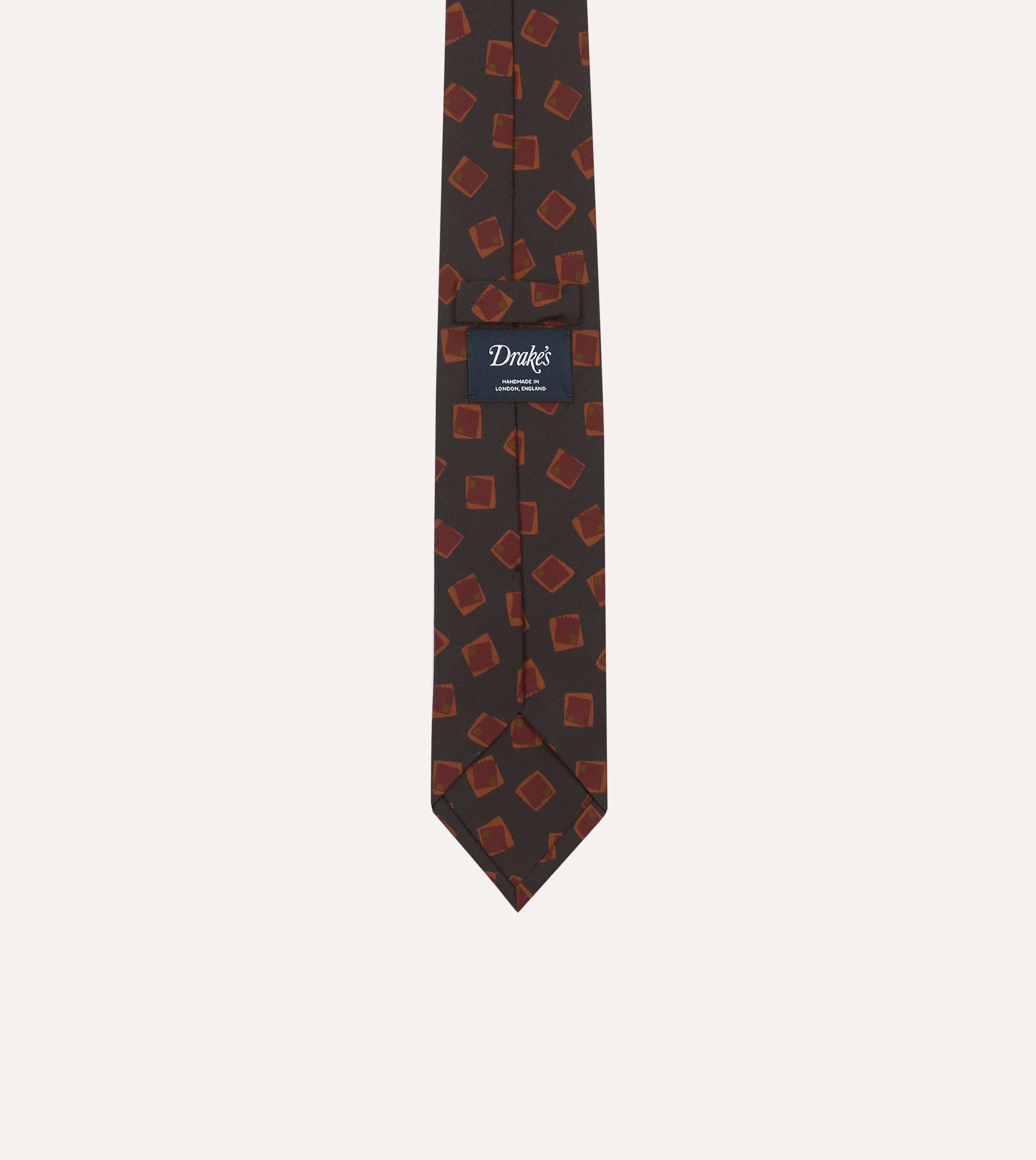 Navy Jumbled Tile Print Silk Self Tipped Tie
