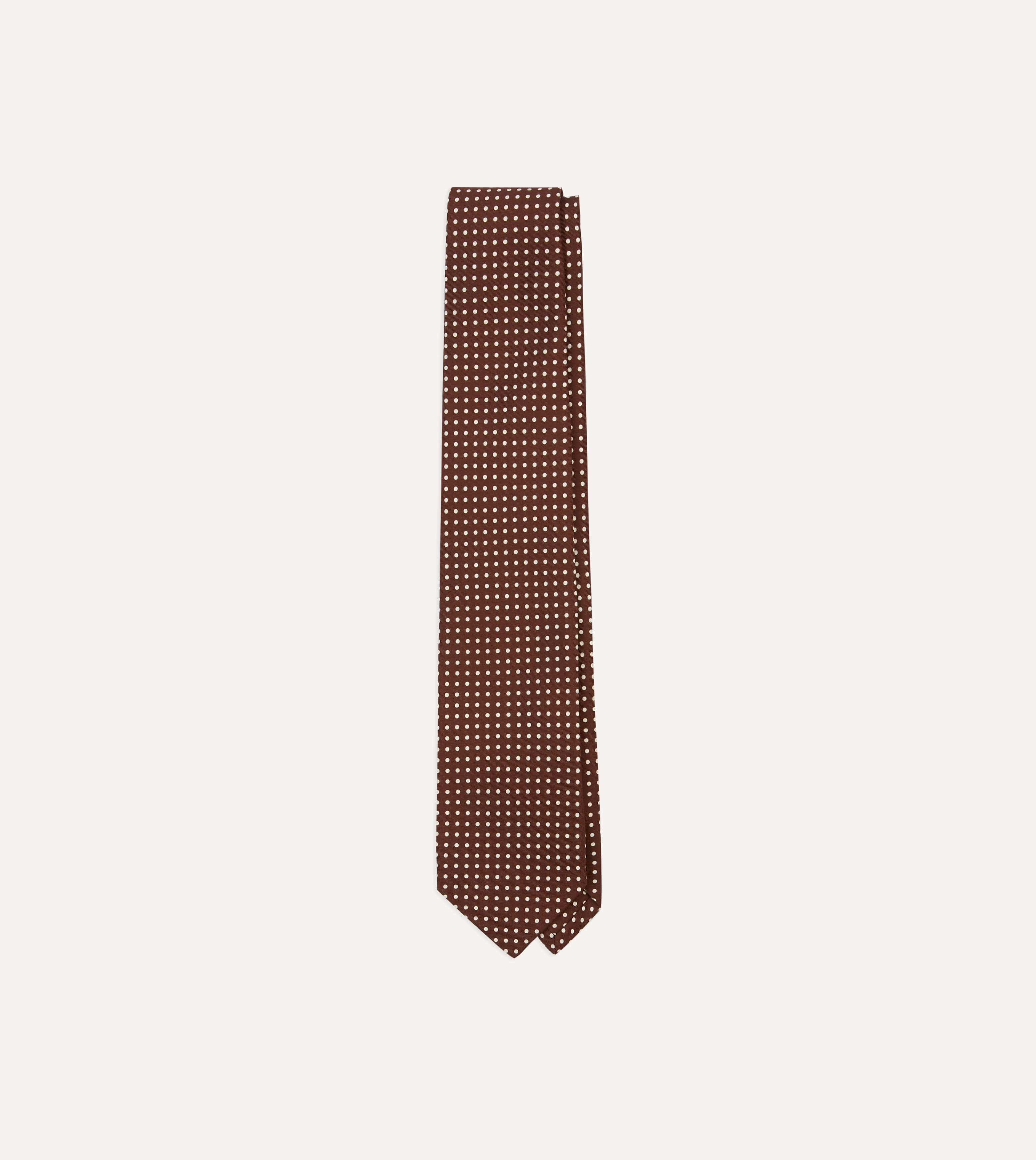 Brown Small Spot Silk Self-Tipped Tie