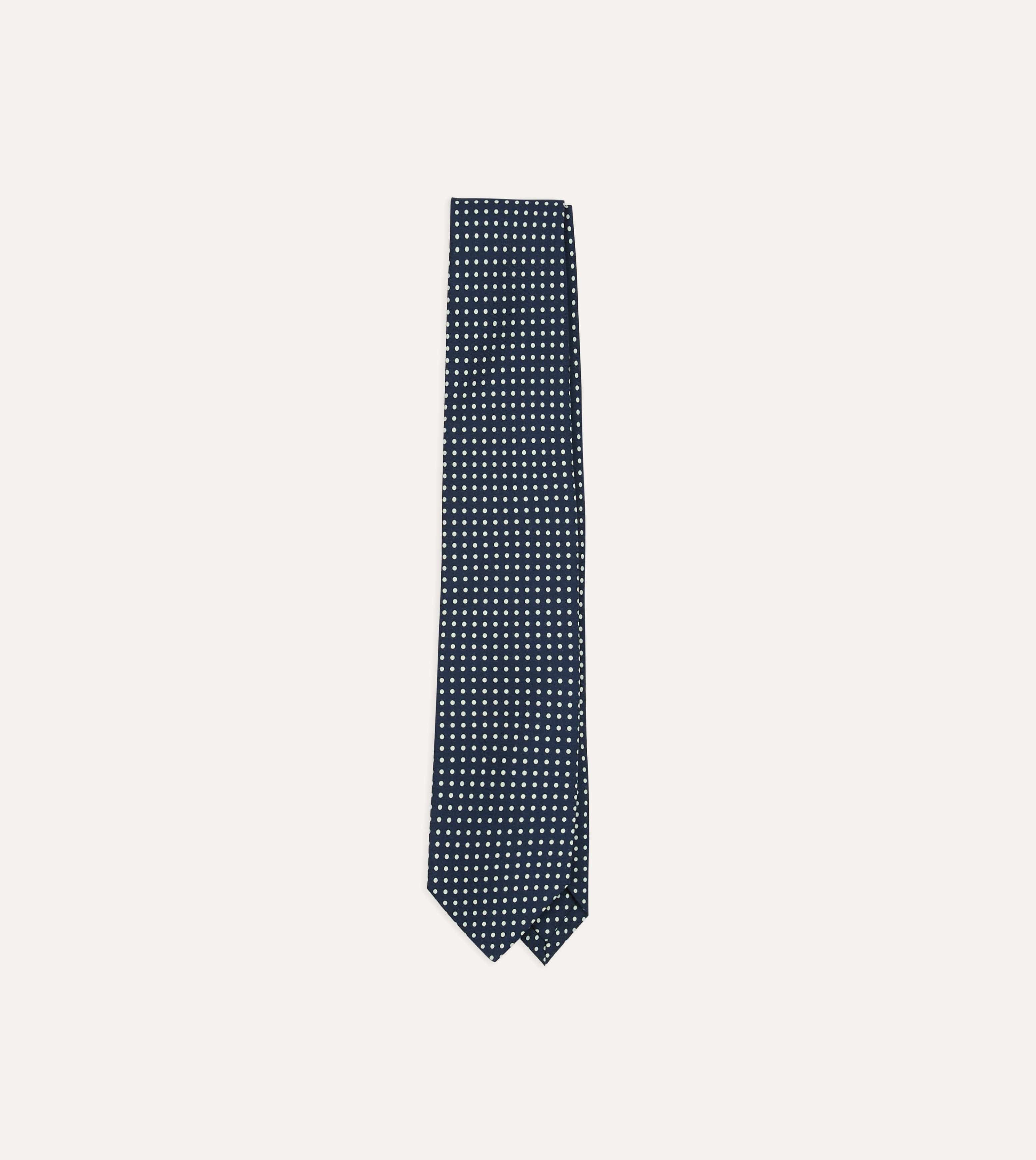 Navy Small Spot Silk Self-Tipped Tie