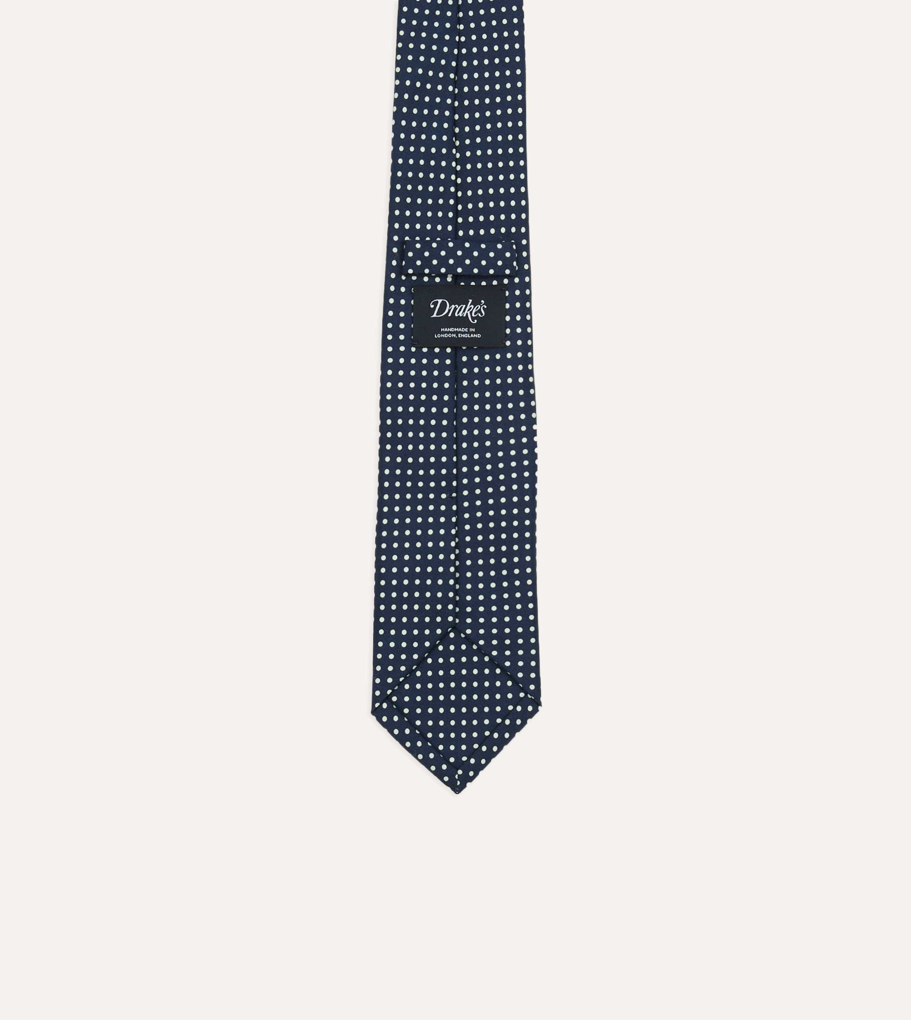 Navy Small Spot Silk Self-Tipped Tie