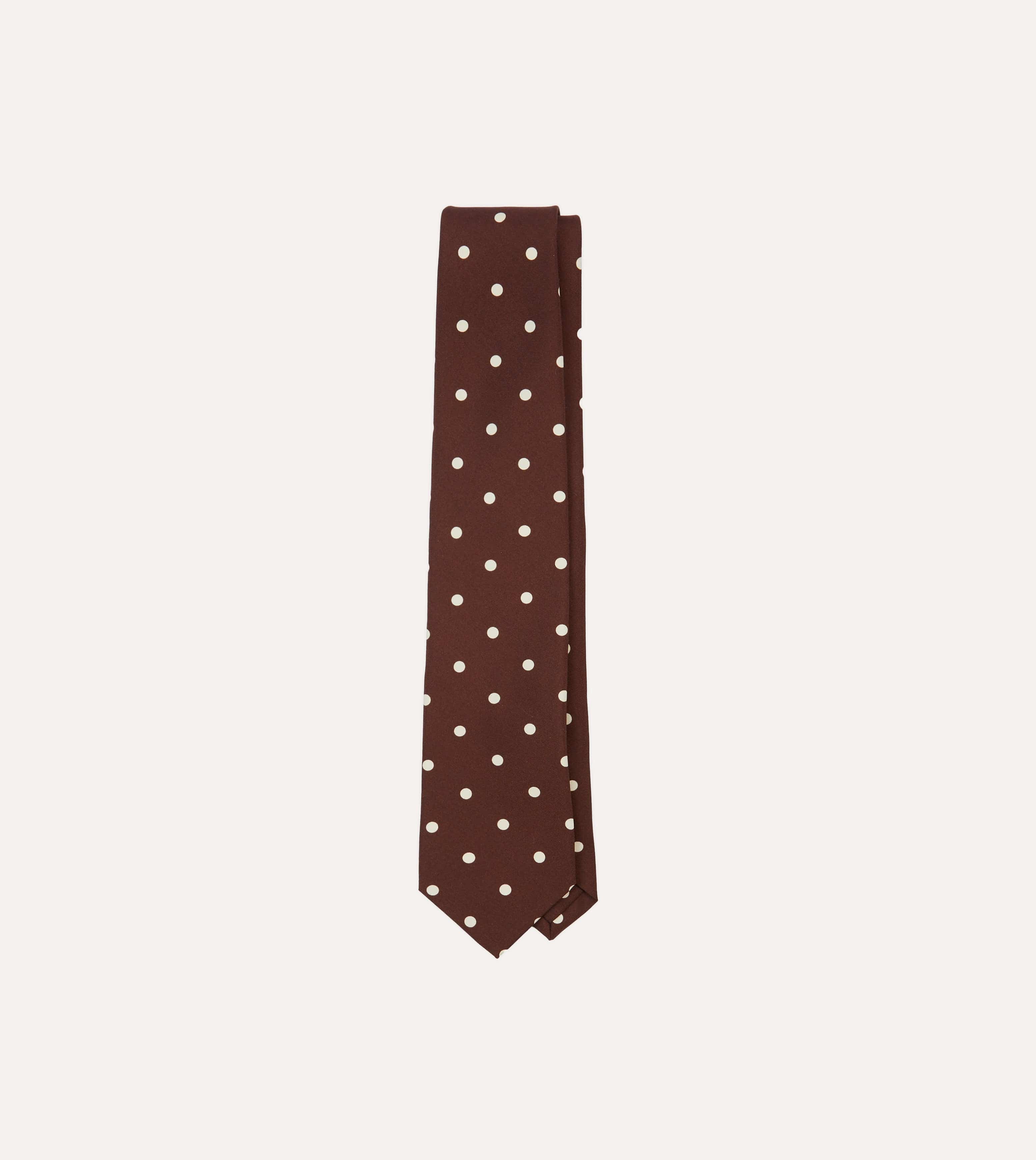 Brown Large Spot Silk Self-Tipped Tie