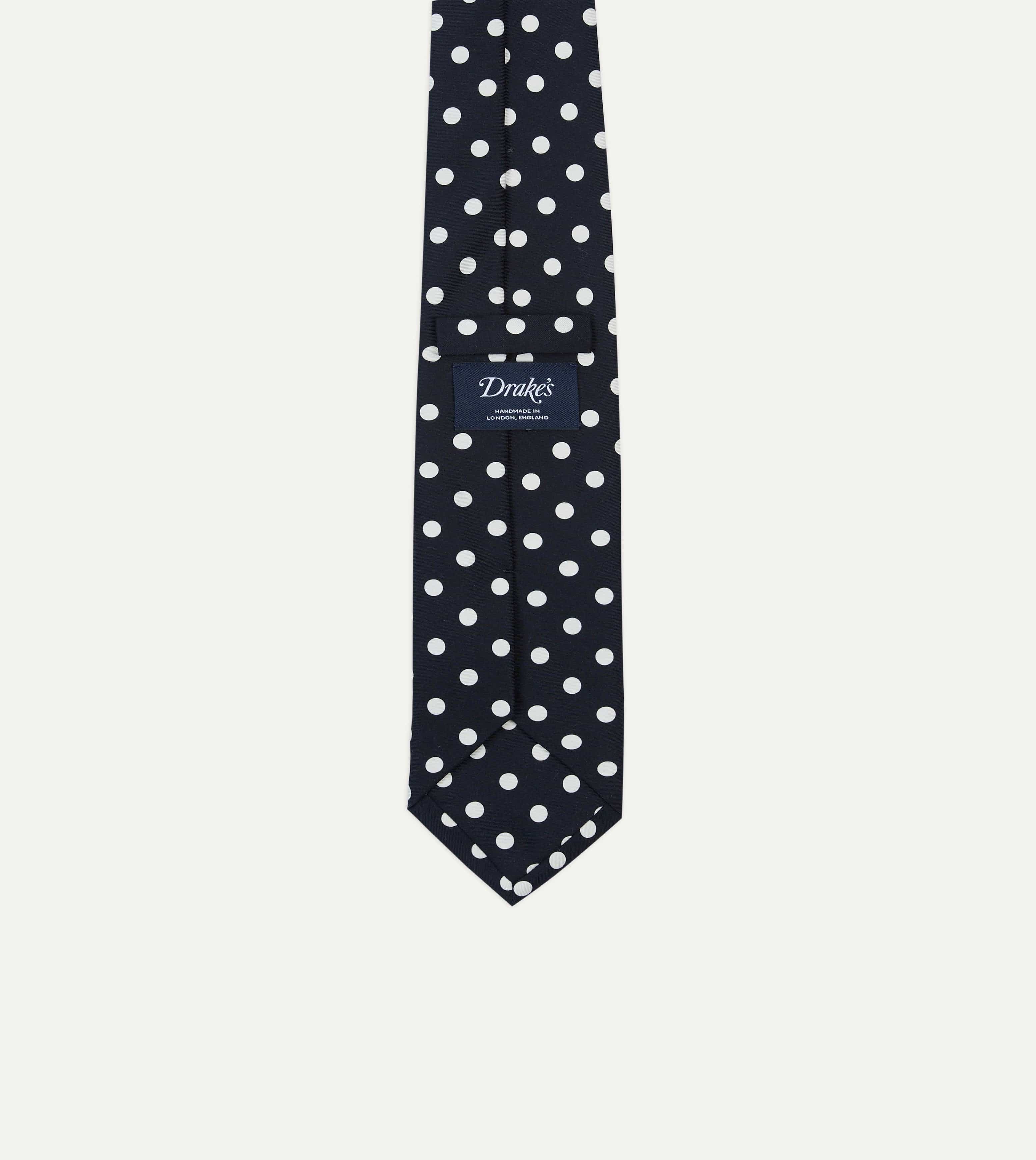 Navy Small Spot Crepe de Chine Silk Self-Tipped Tie