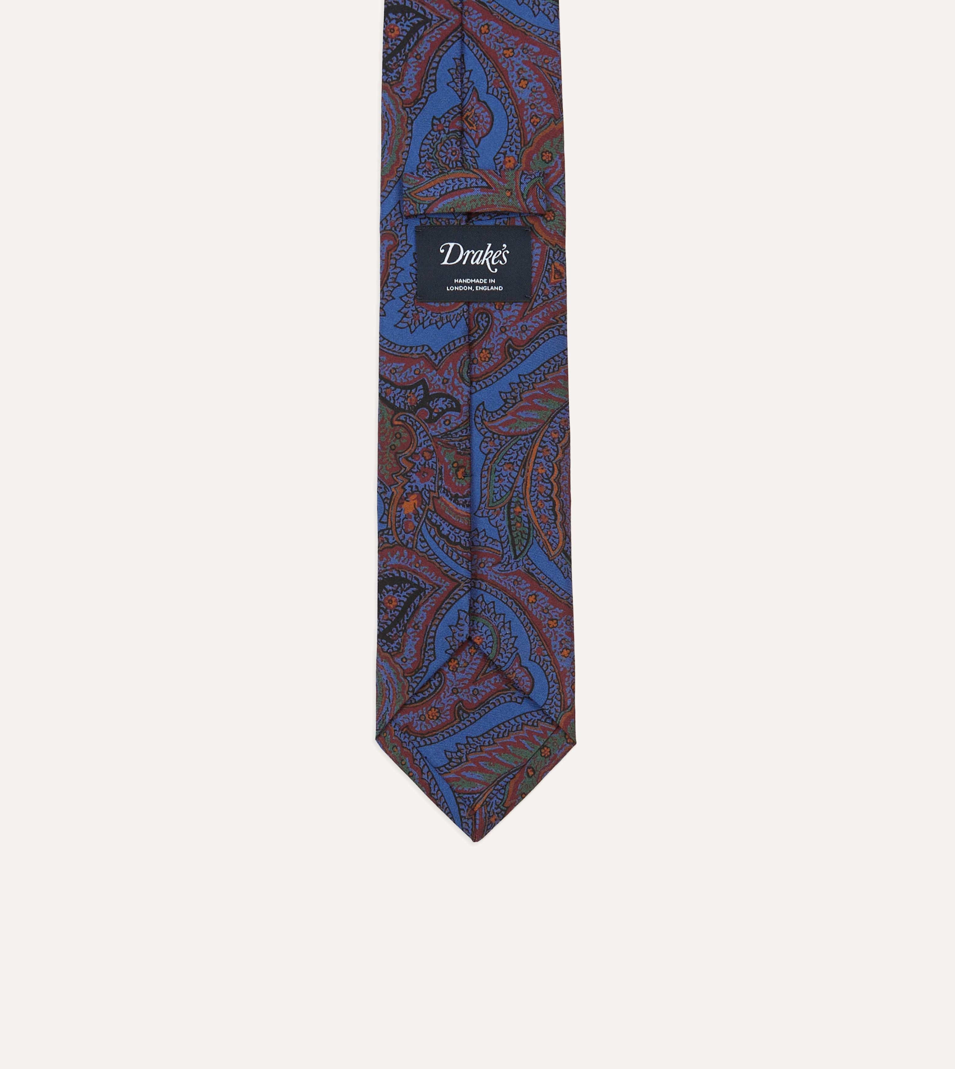 Blue Large Paisley Print Madder Silk Self-Tipped Tie