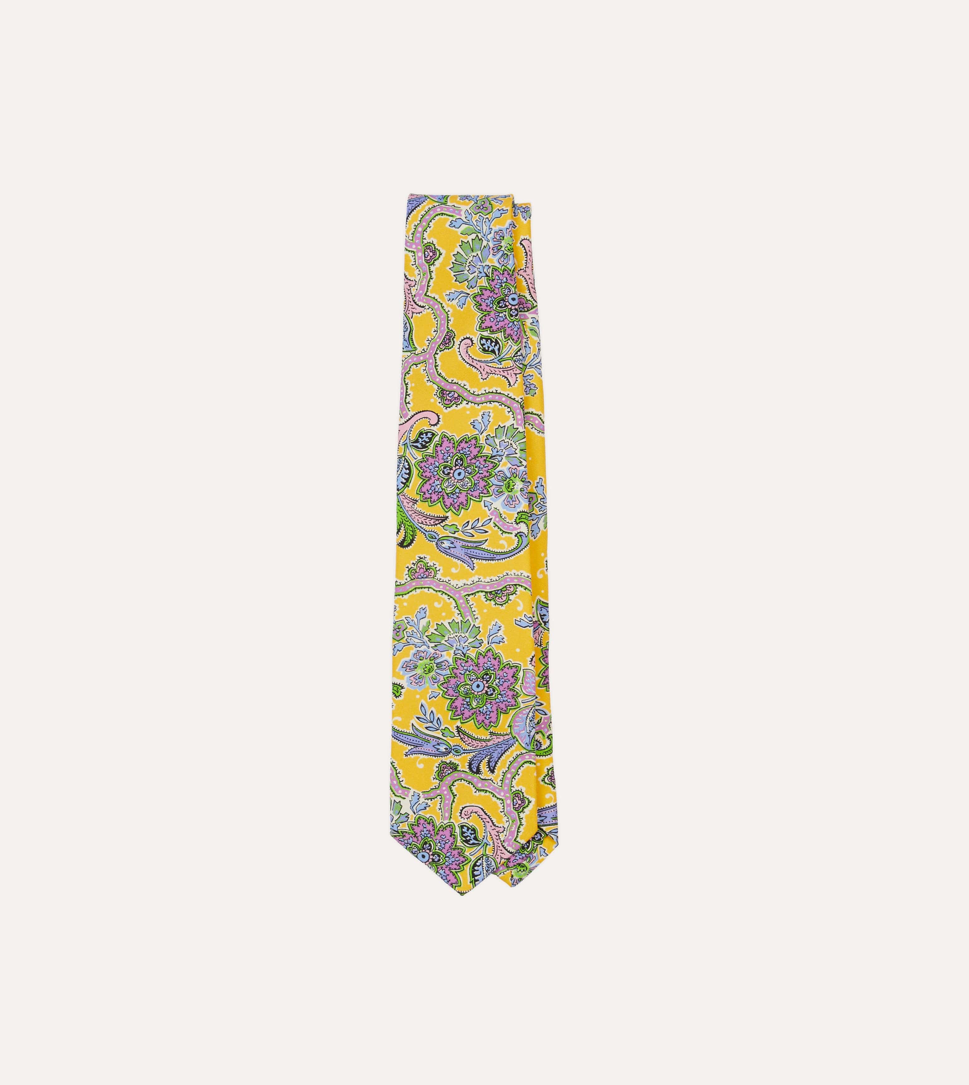 Yellow Large Paisley Silk Self-Tipped Tie