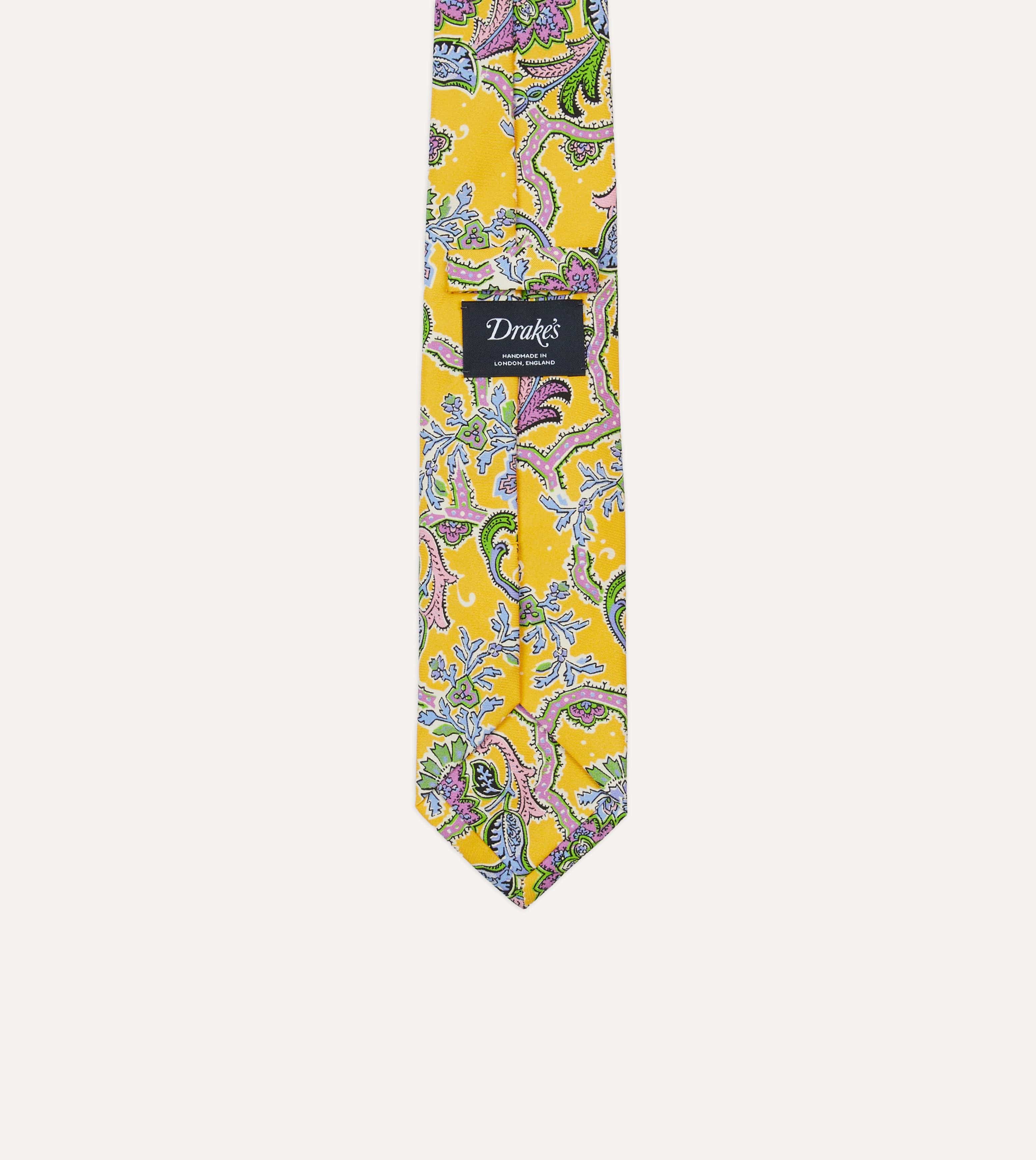 Yellow Large Paisley Silk Self-Tipped Tie