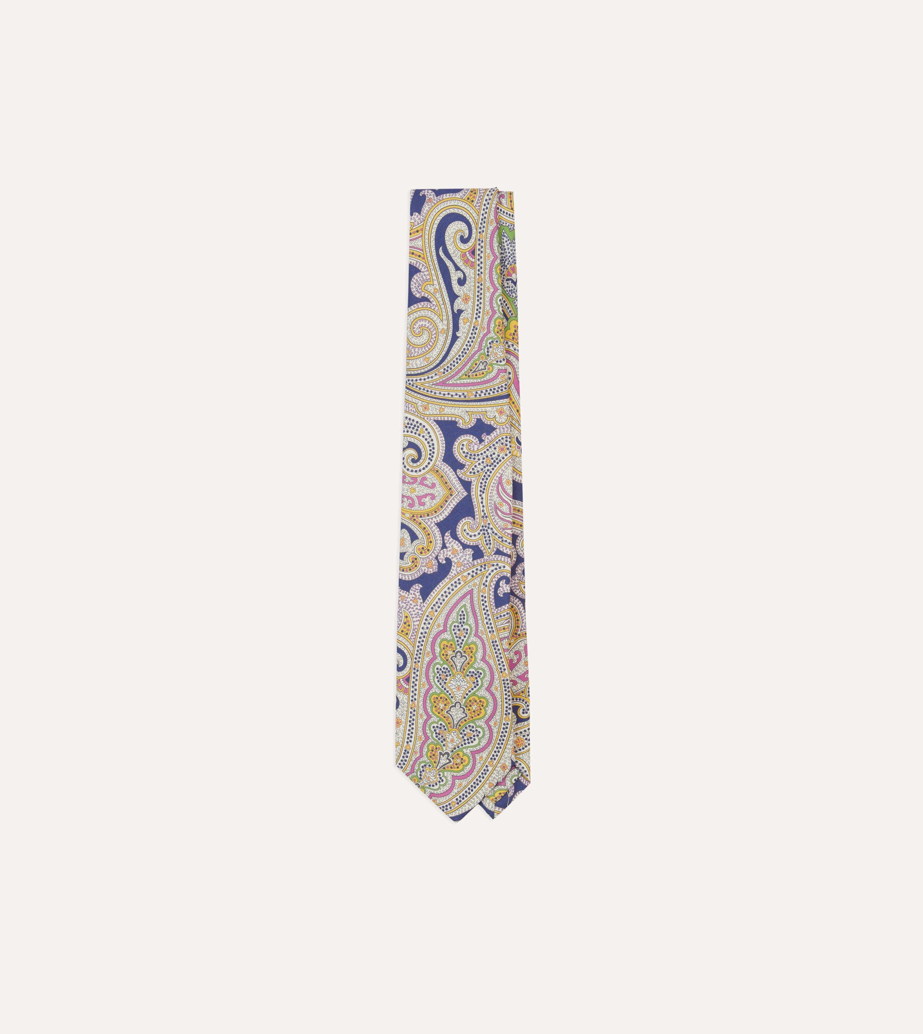 Navy Large Paisley Silk Self-Tipped Tie