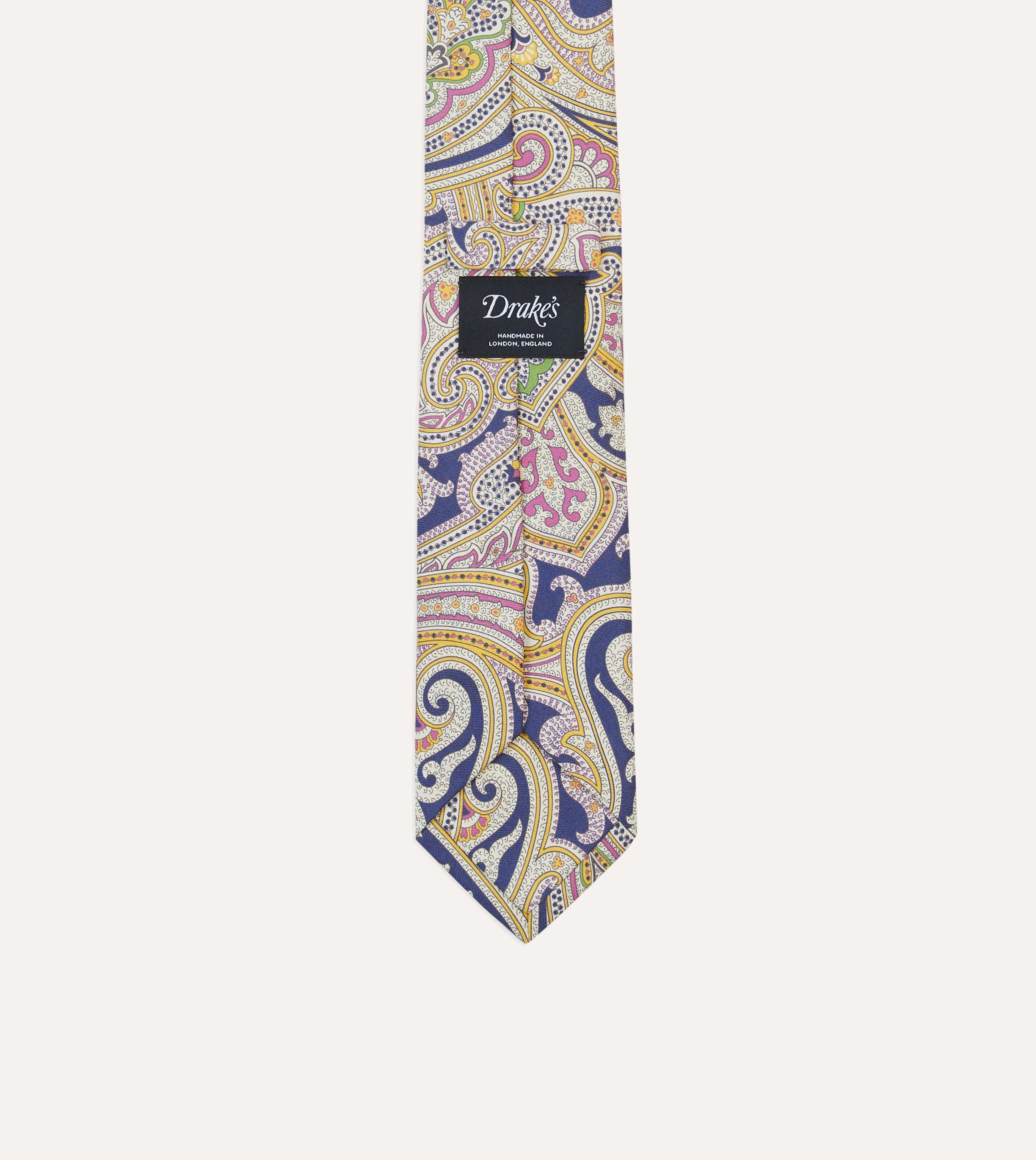 Navy Large Paisley Silk Self-Tipped Tie