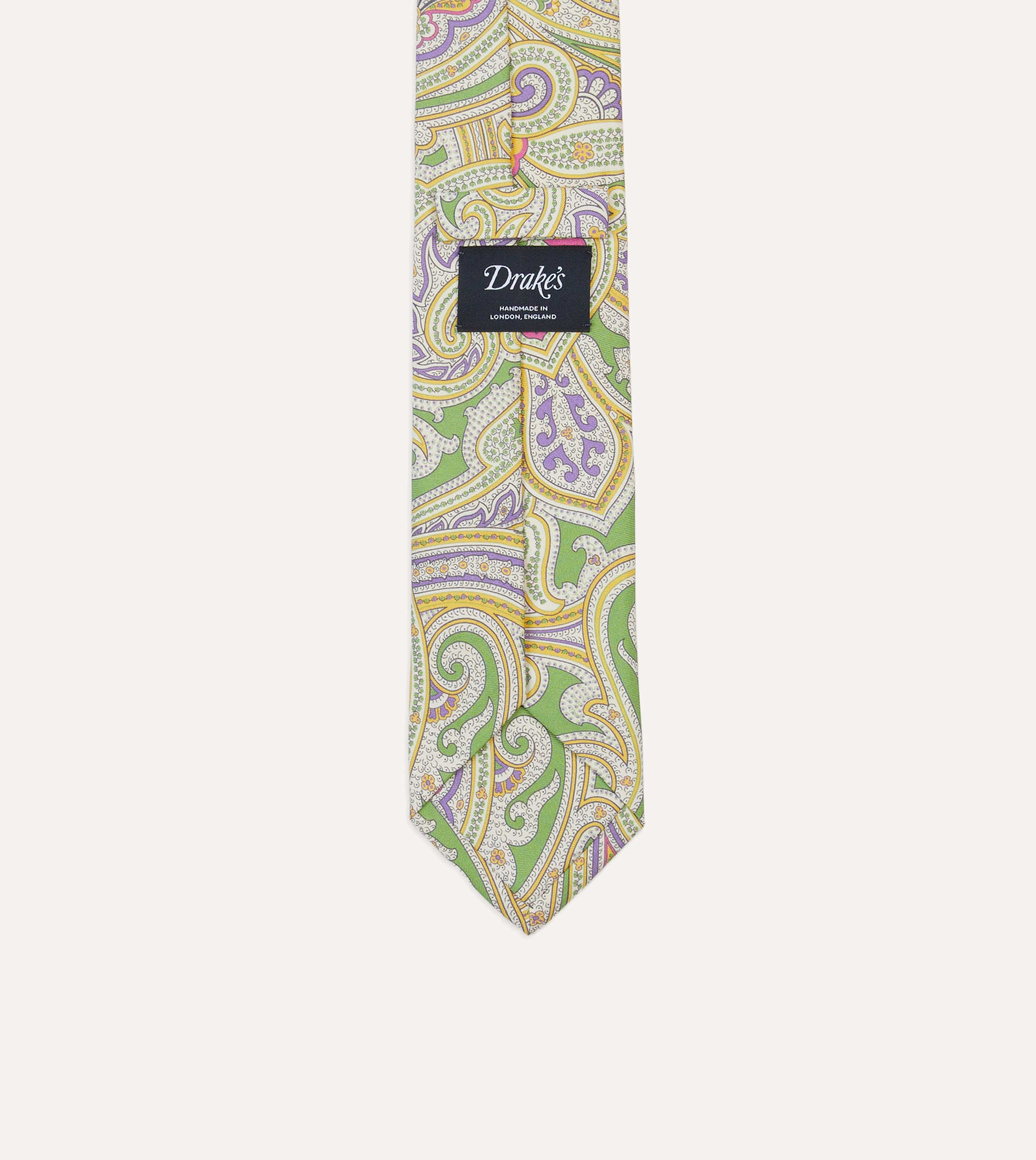 Green Large Paisley Silk Self-Tipped Tie