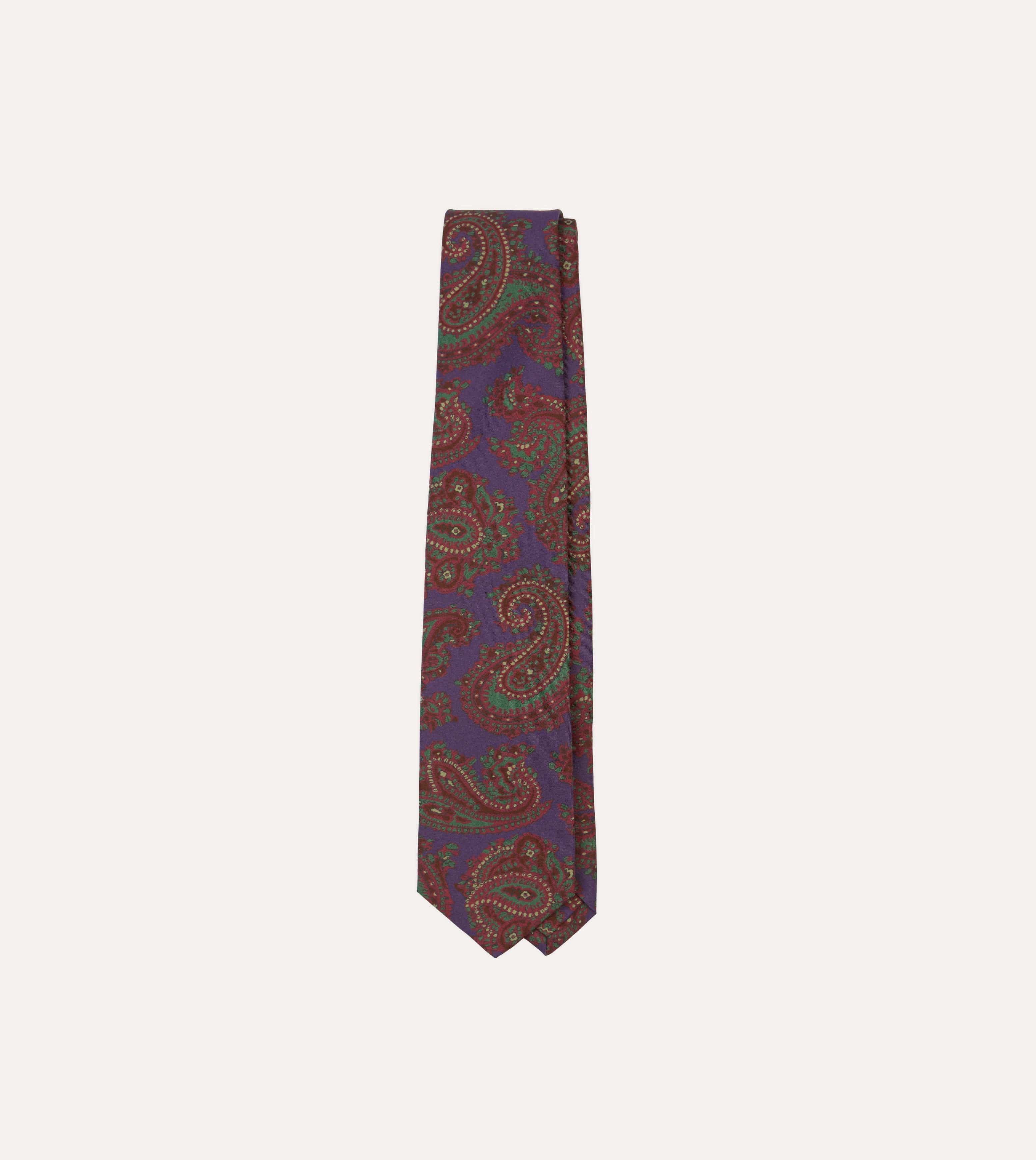 Purple Large Paisley Print Madder Silk Self-Tipped Tie