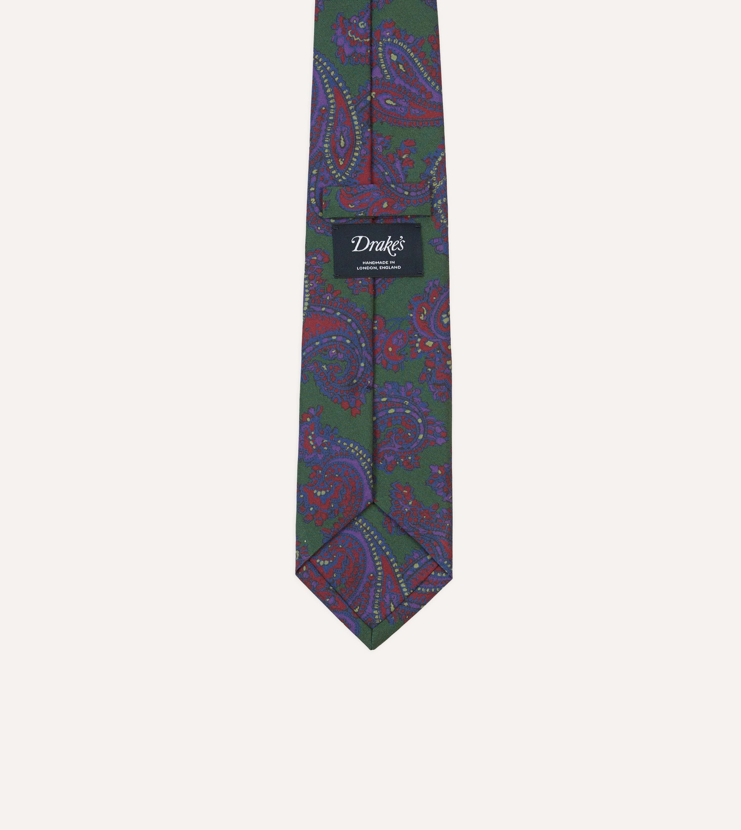 Green Large Paisley Print Madder Silk Self-Tipped Tie