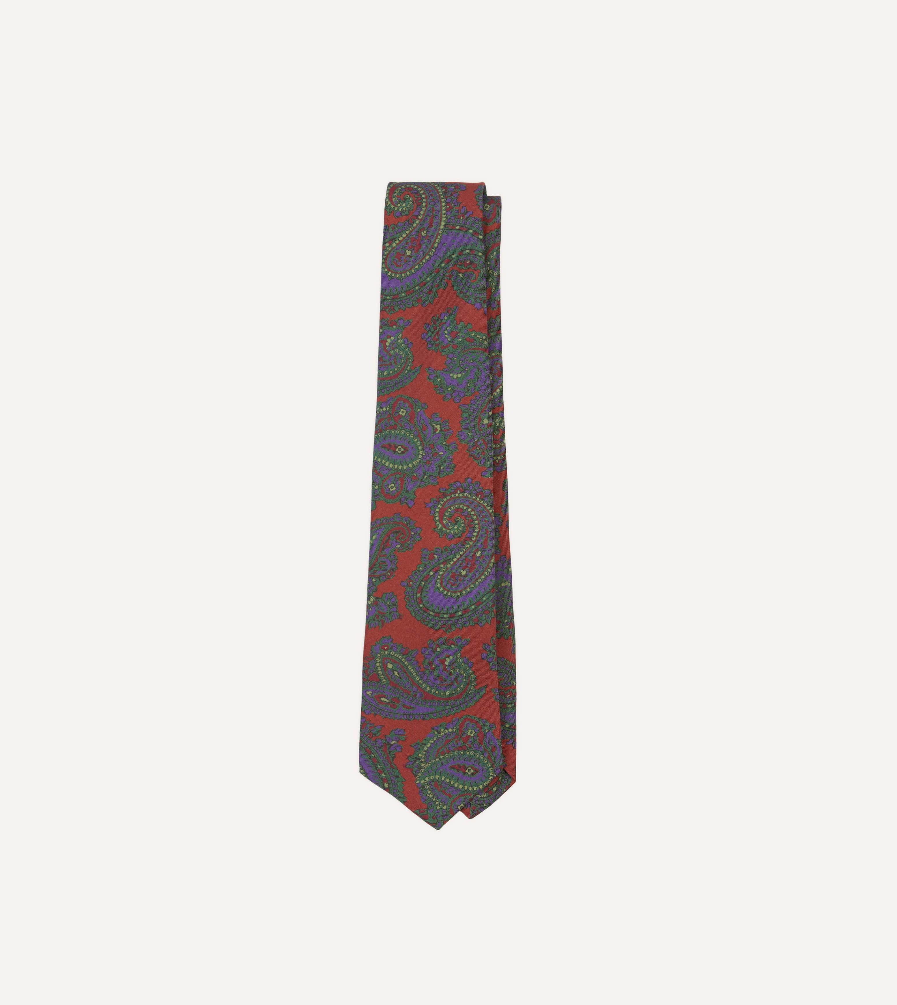 Rust Large Paisley Print Madder Silk Self-Tipped Tie