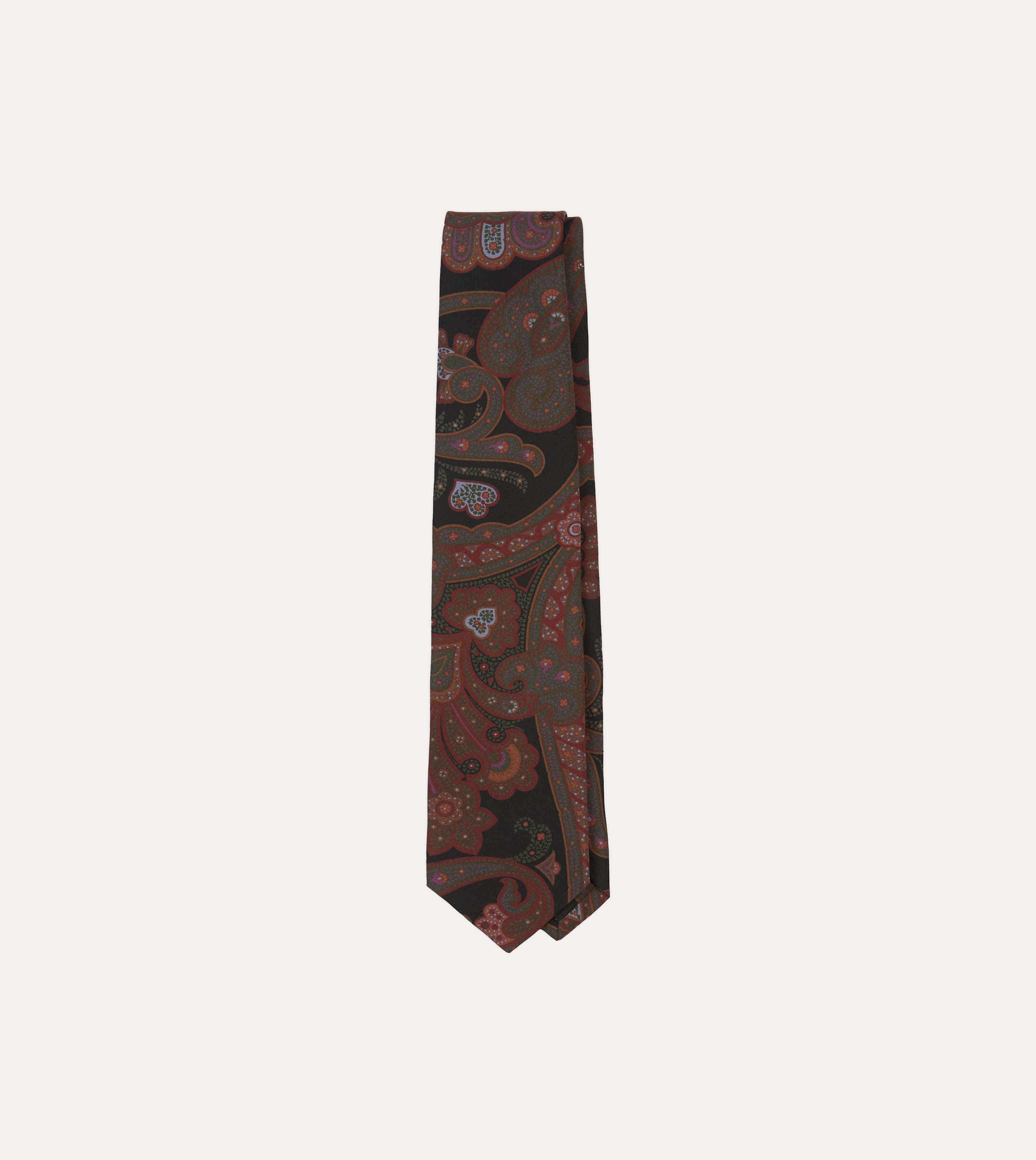 Black Large Paisley Print Madder Silk Self-Tipped Tie