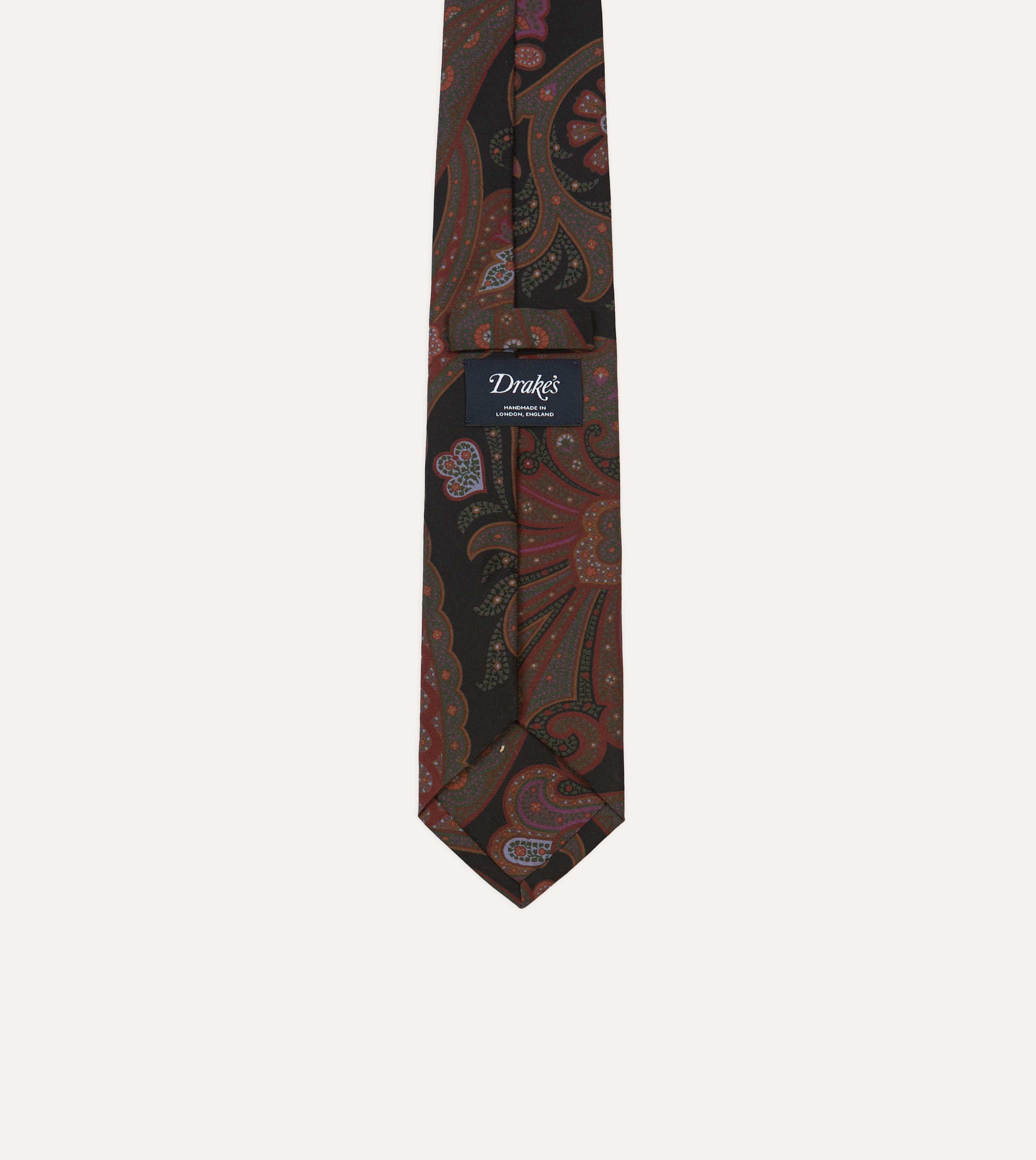 Black Large Paisley Print Madder Silk Self-Tipped Tie