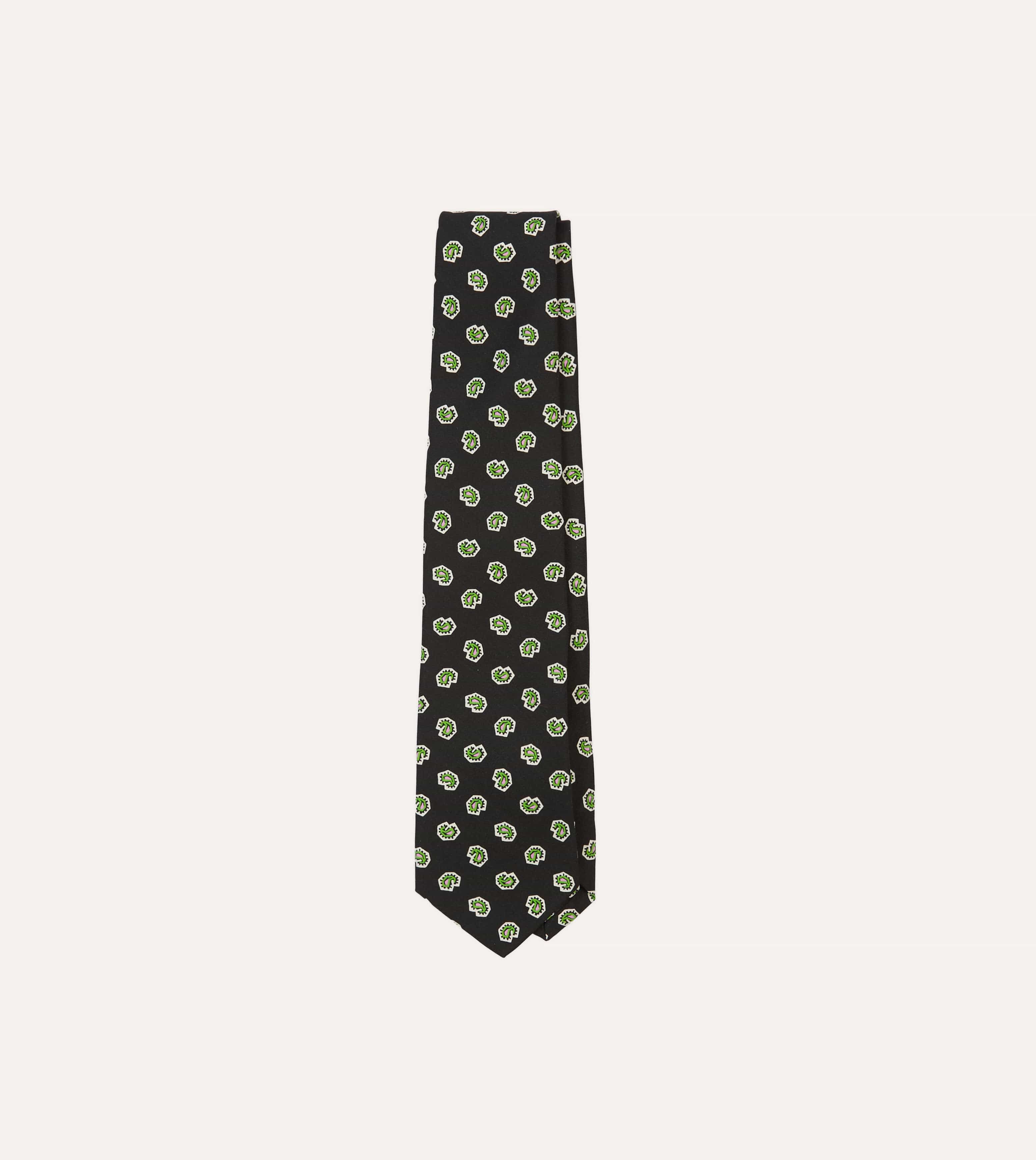 Dark Navy Mini Paisley Silk Self-Tipped Tie