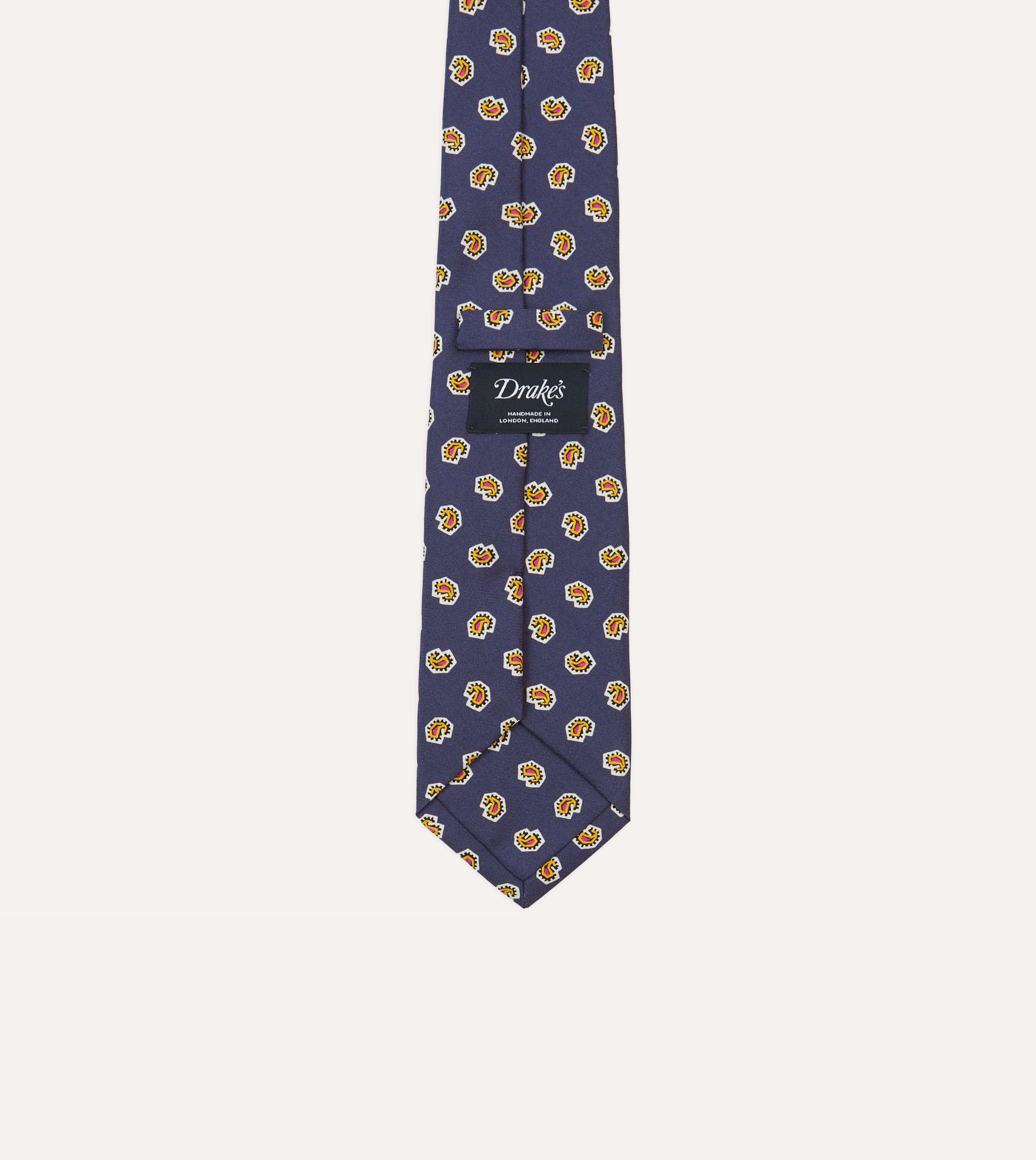 Light Navy Mini Paisley Silk Self-Tipped Tie