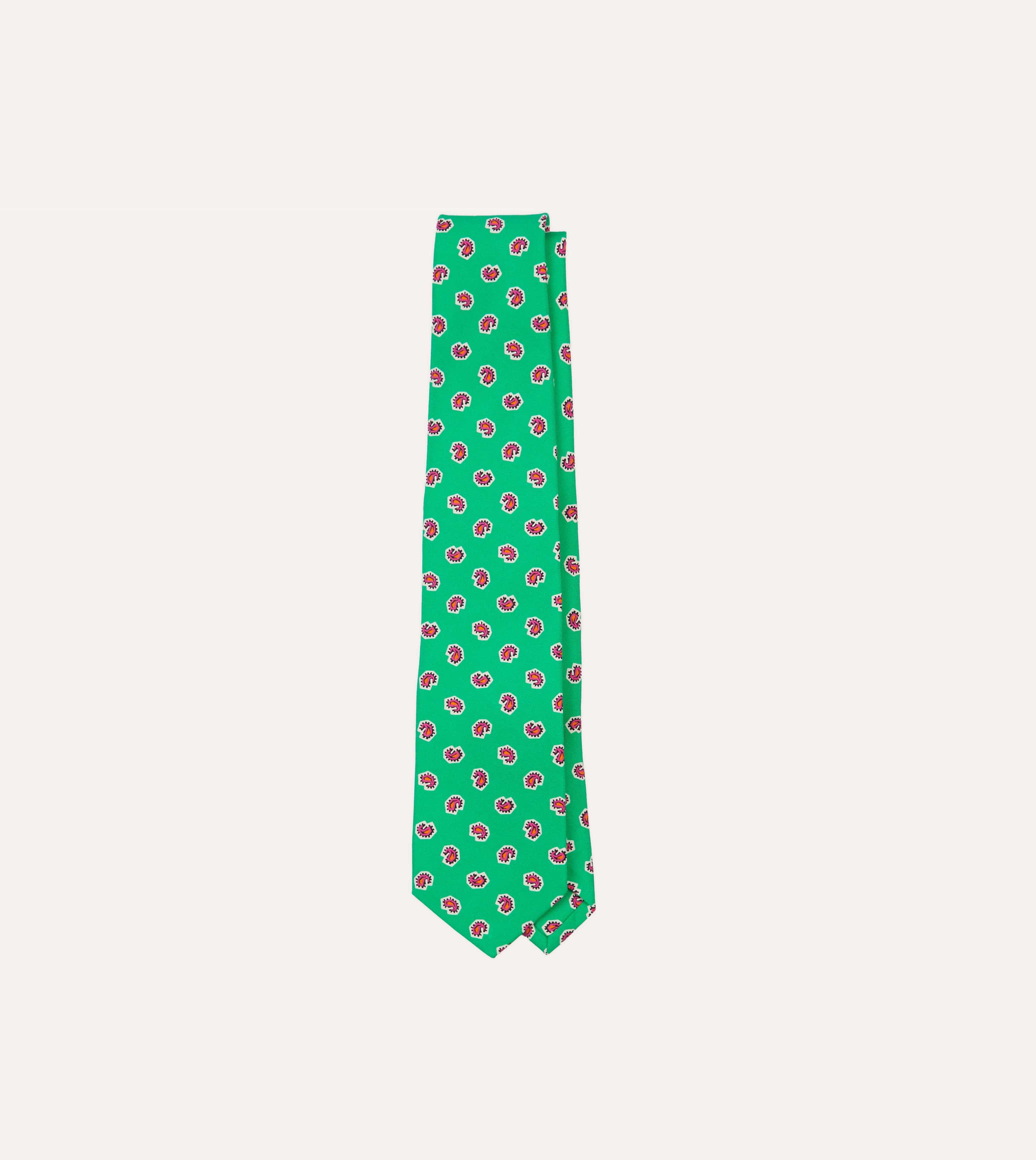 Green Mini Paisley Silk Self-Tipped Tie