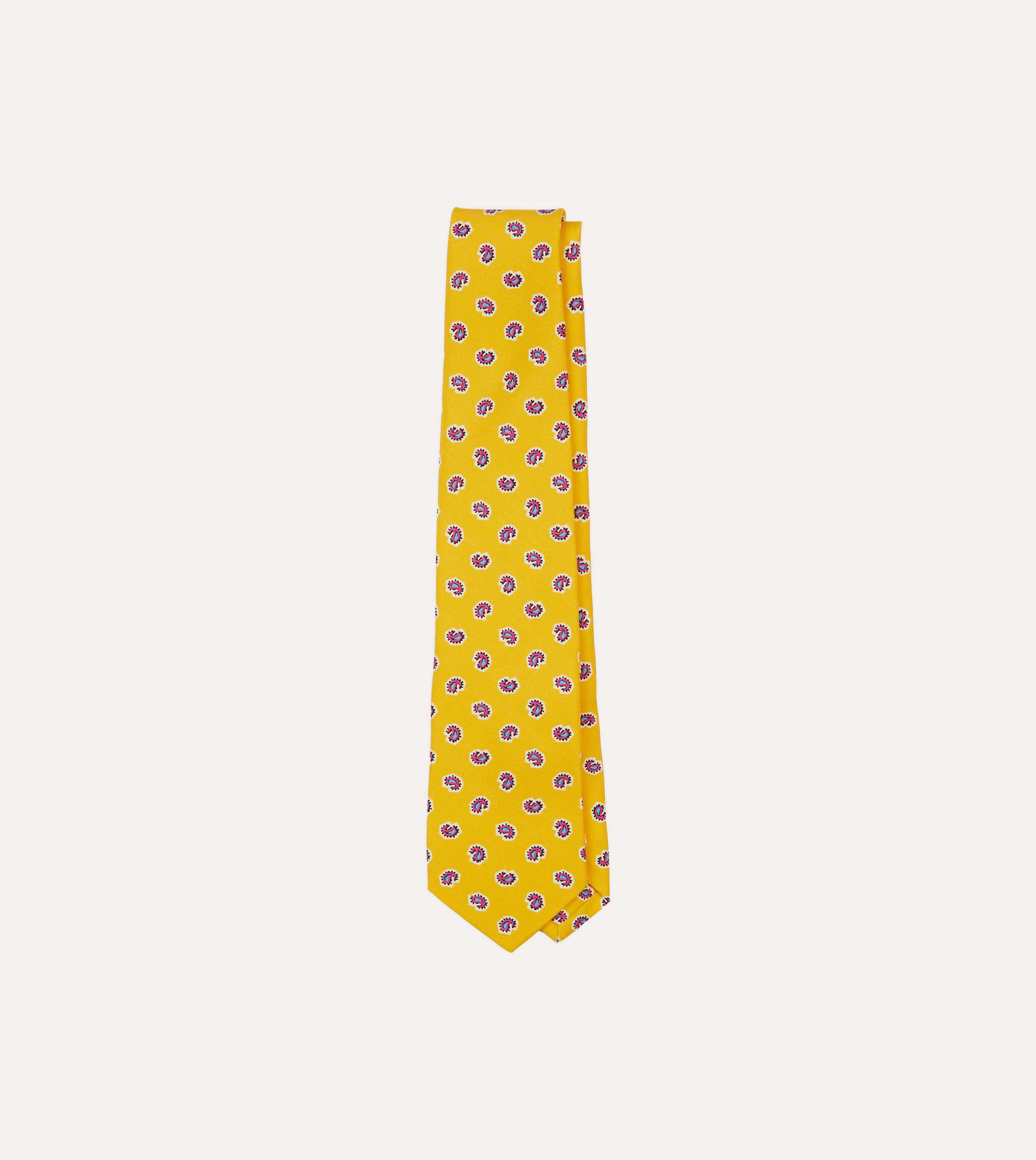 Yellow Mini Paisley Silk Self-Tipped Tie