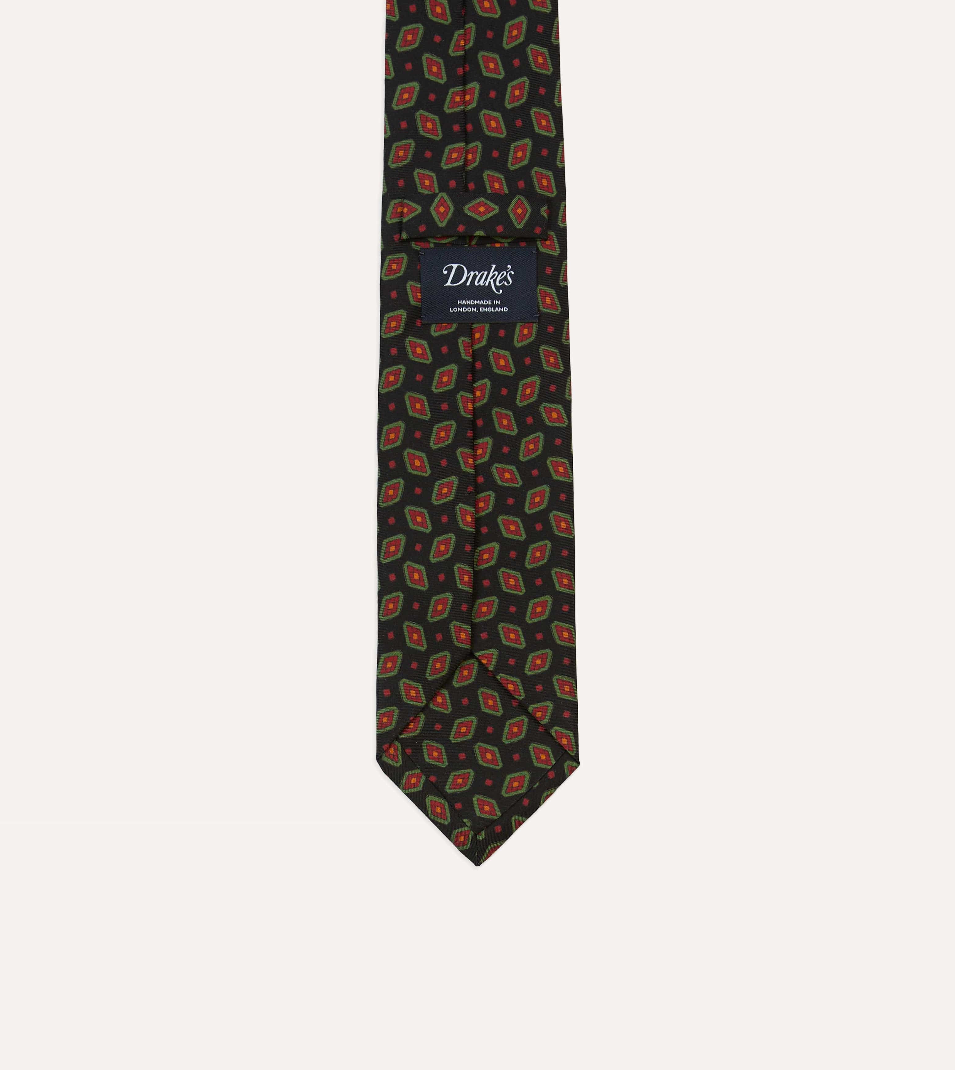 Navy Medallion Print Madder Silk Self-Tipped Tie