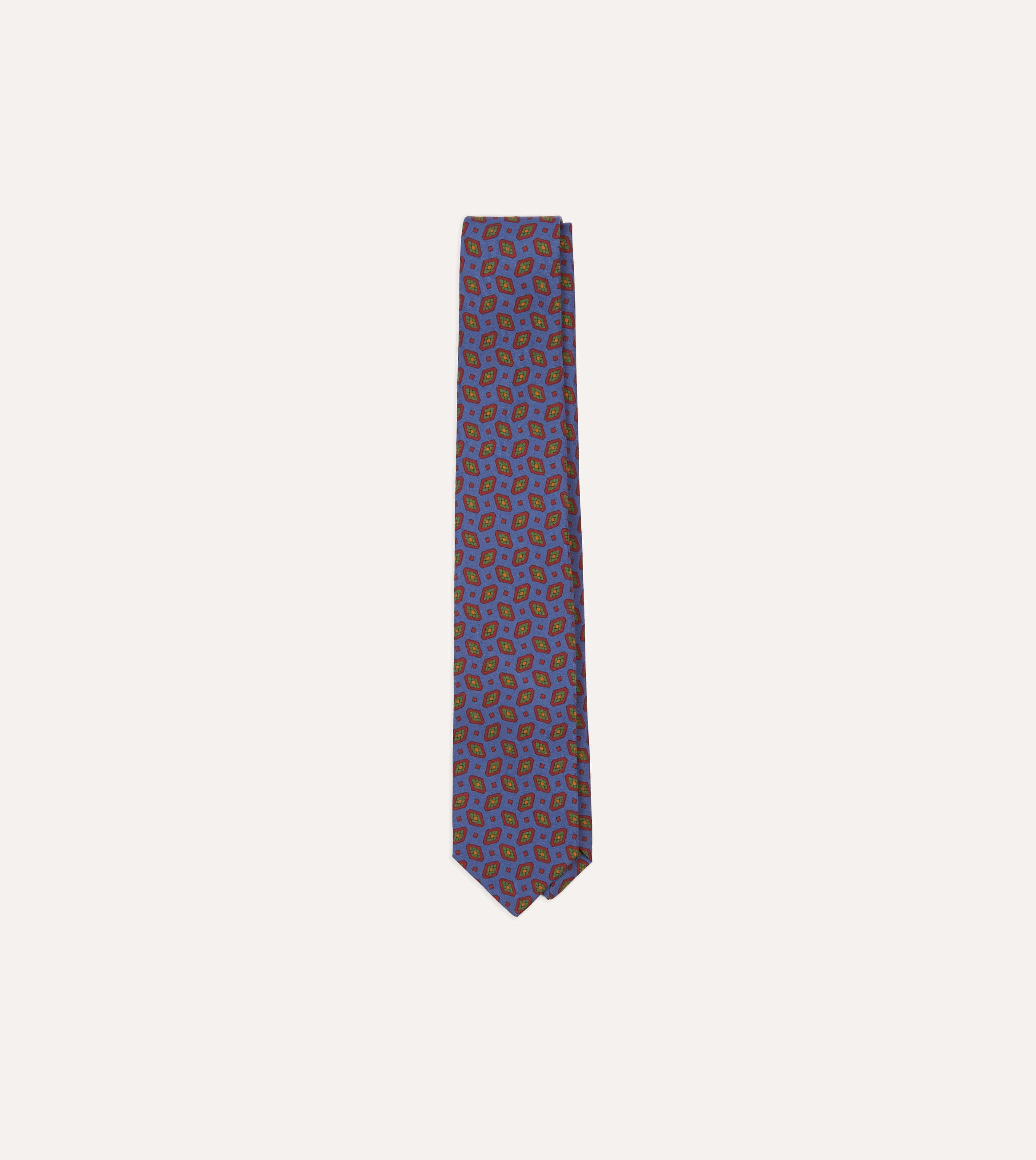 Blue Medallion Print Madder Silk Self-Tipped Tie