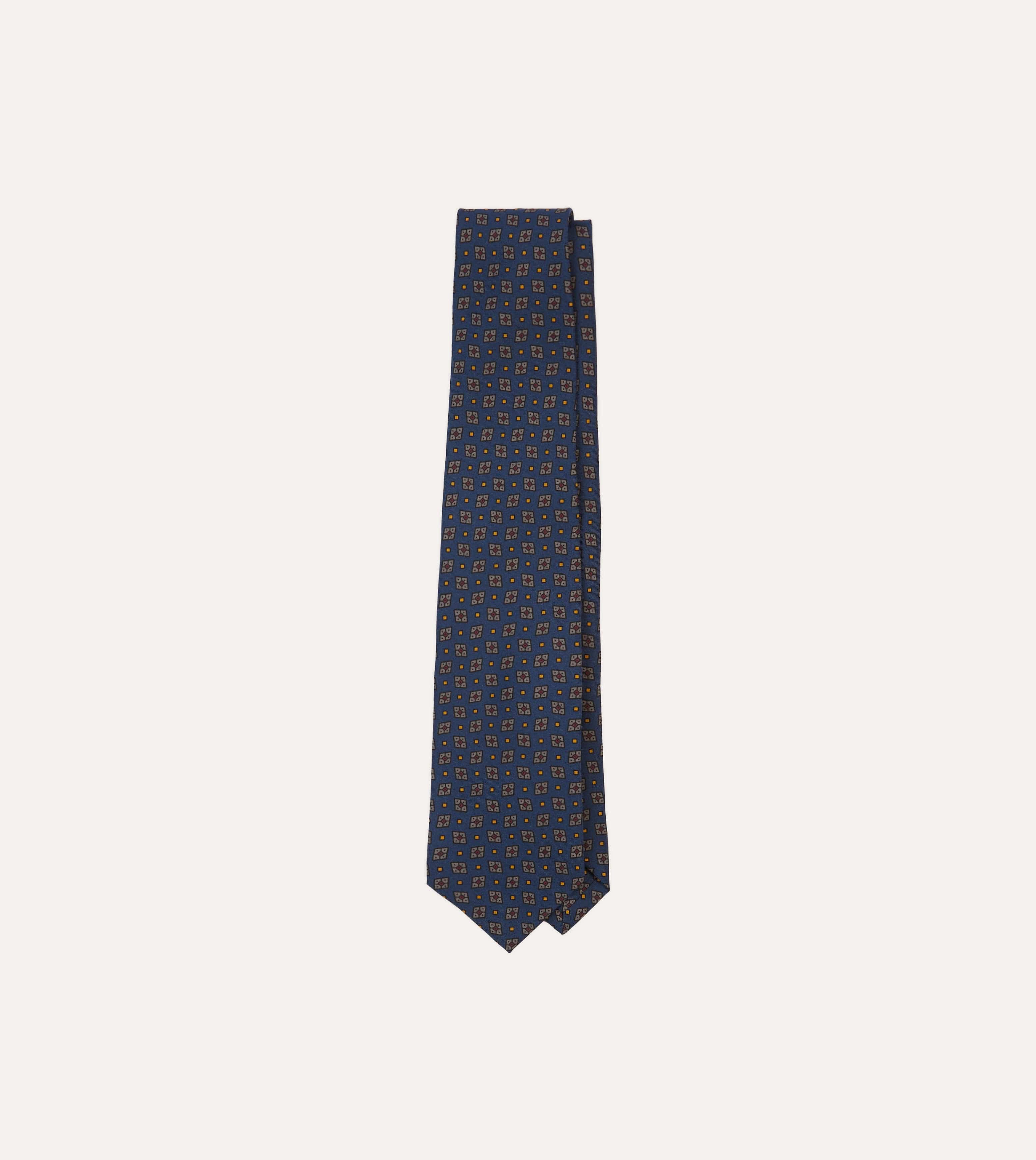 Navy Medallion Print Silk Twill Self Tipped Tie