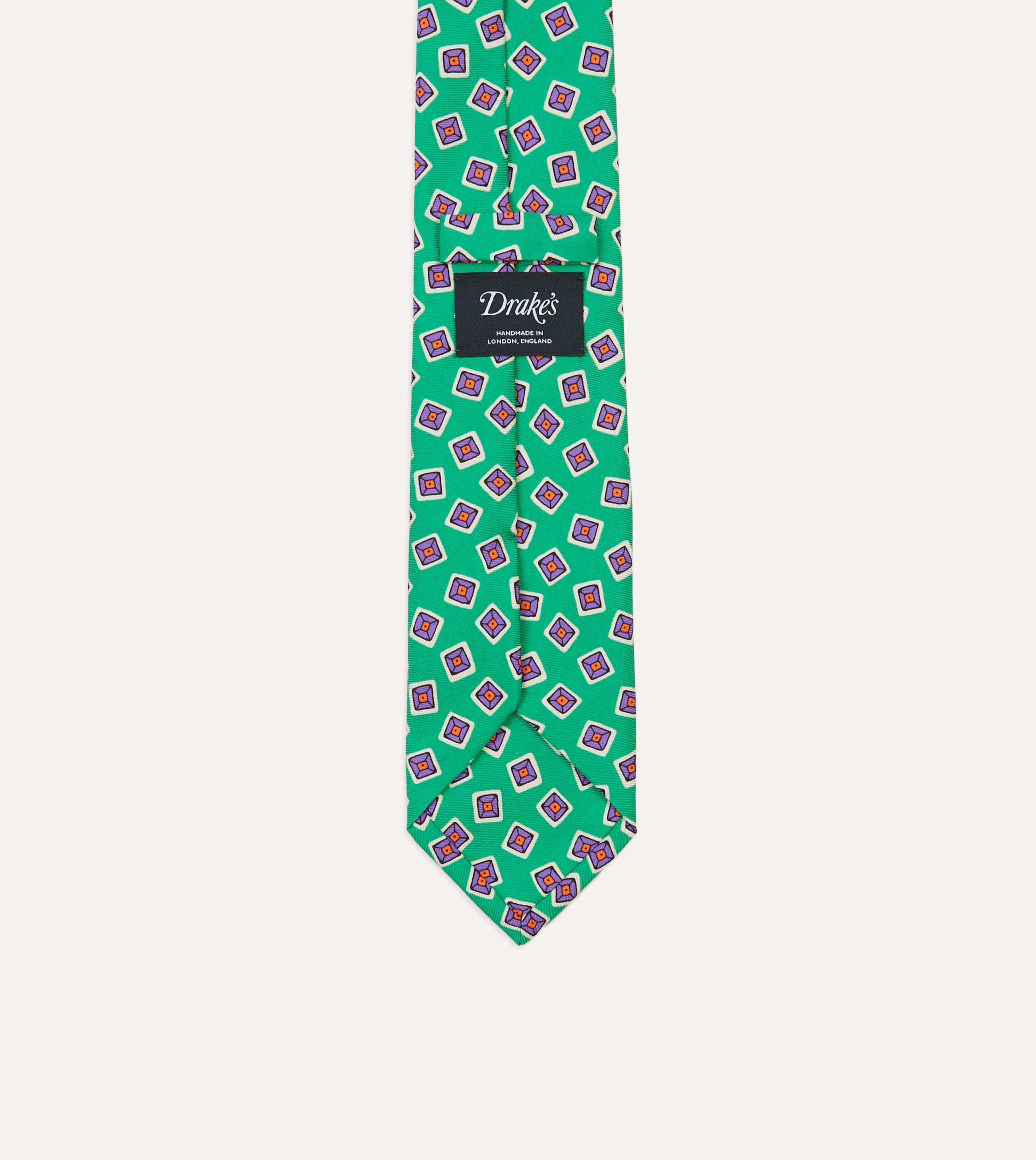 Green Jumbled Tile Print Silk Self Tipped Tie