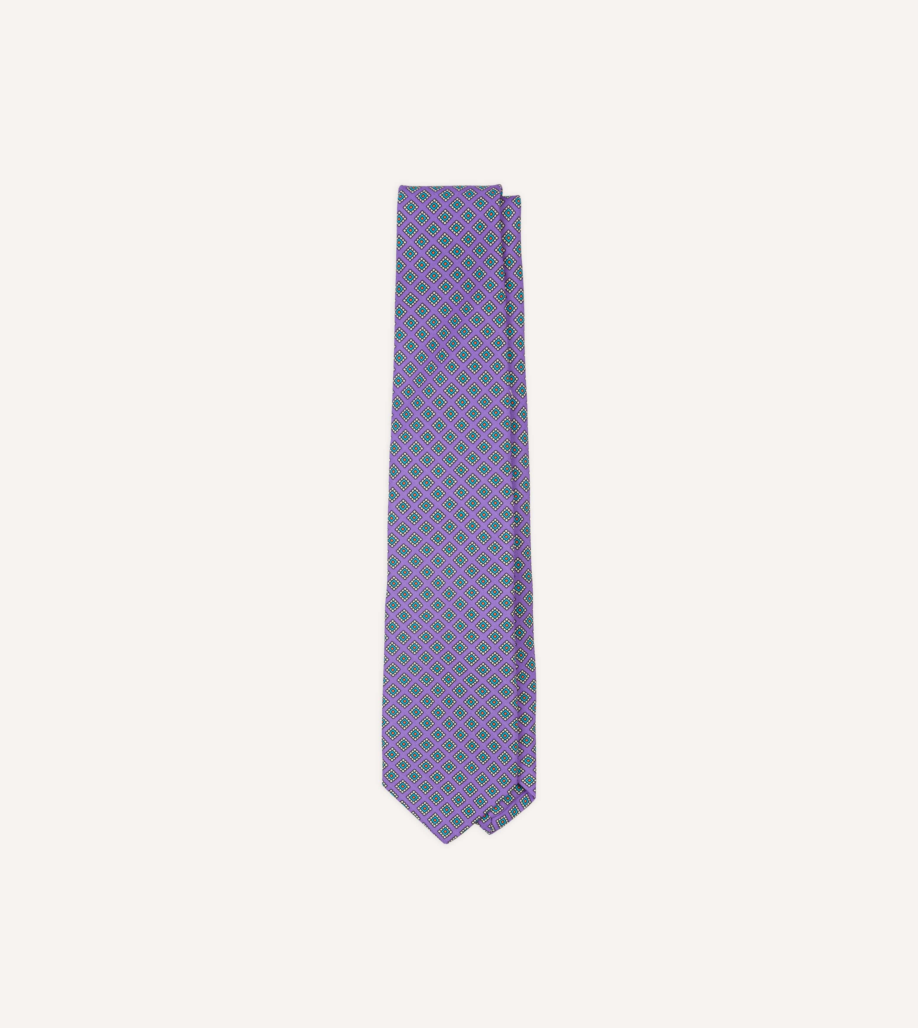 Purple Square Medallion Self-Tipped Silk Tie